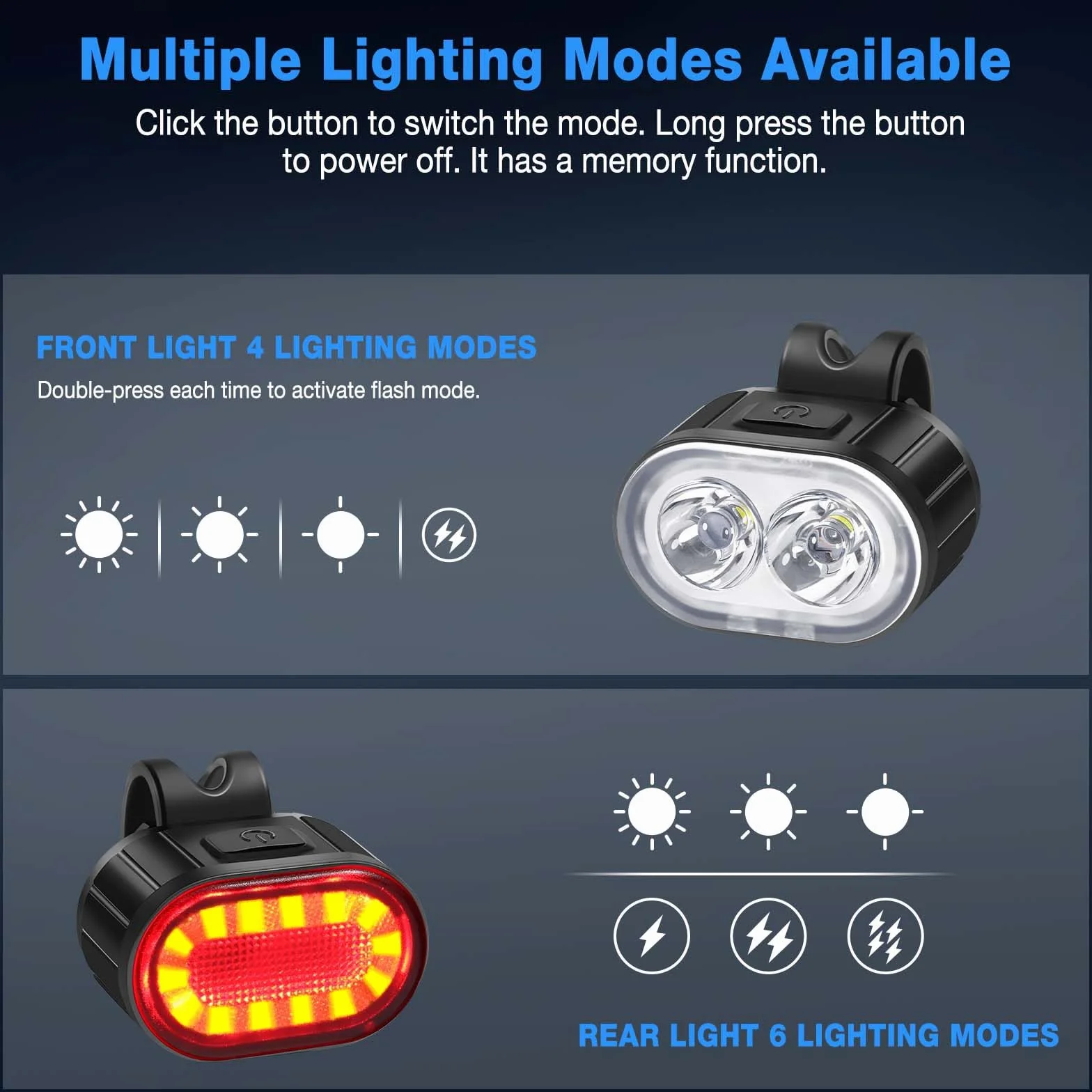 Blendura Światła rowerowe LED, 4 + 6 trybów światła rowerowego z przodu i z tyłu, IPX4, światło rowerowe USB z możliwością ładowania, nadaje się do różnych rowerów
