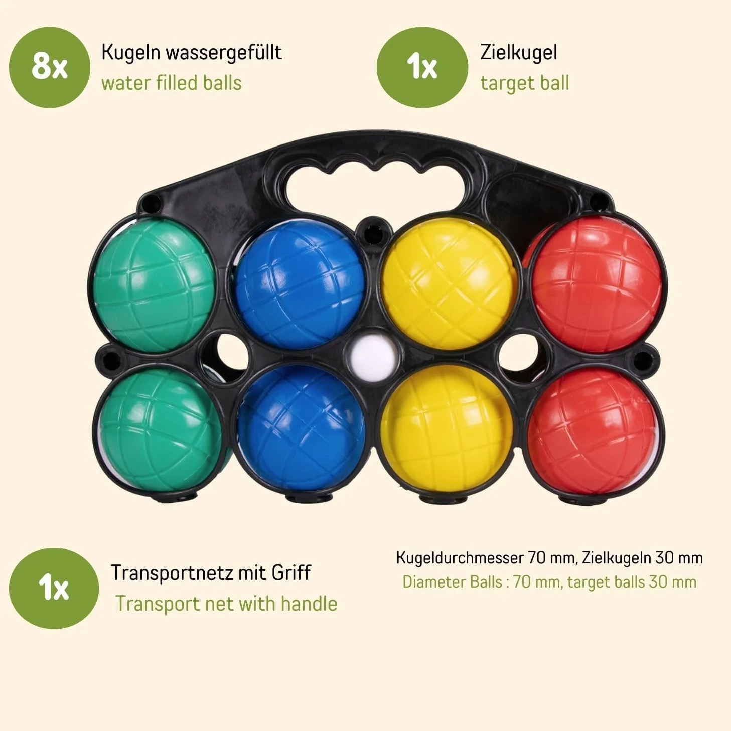 Zestaw kulek petanque 8 sztuk z siatką transportową na plażę ogród kemping