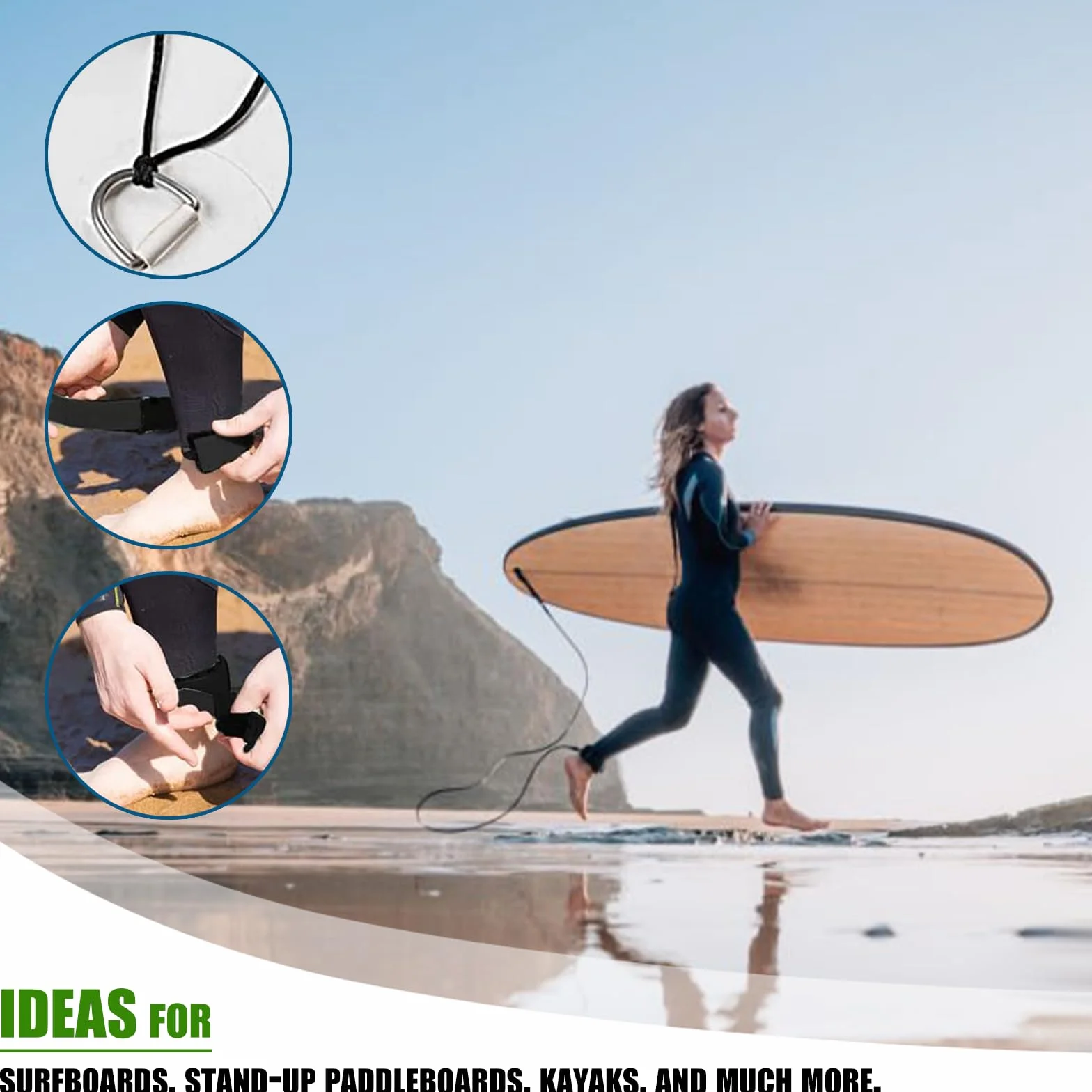 MAEXUS® SUP Leash, 7 mm SUP Leash deska surfingowa, pasek na stopę, pas bezpieczeństwa z szybkim zapięciem, do sportów wodnych, nadmuchiwana, deska surfingowa, regulowana 90-300 cm