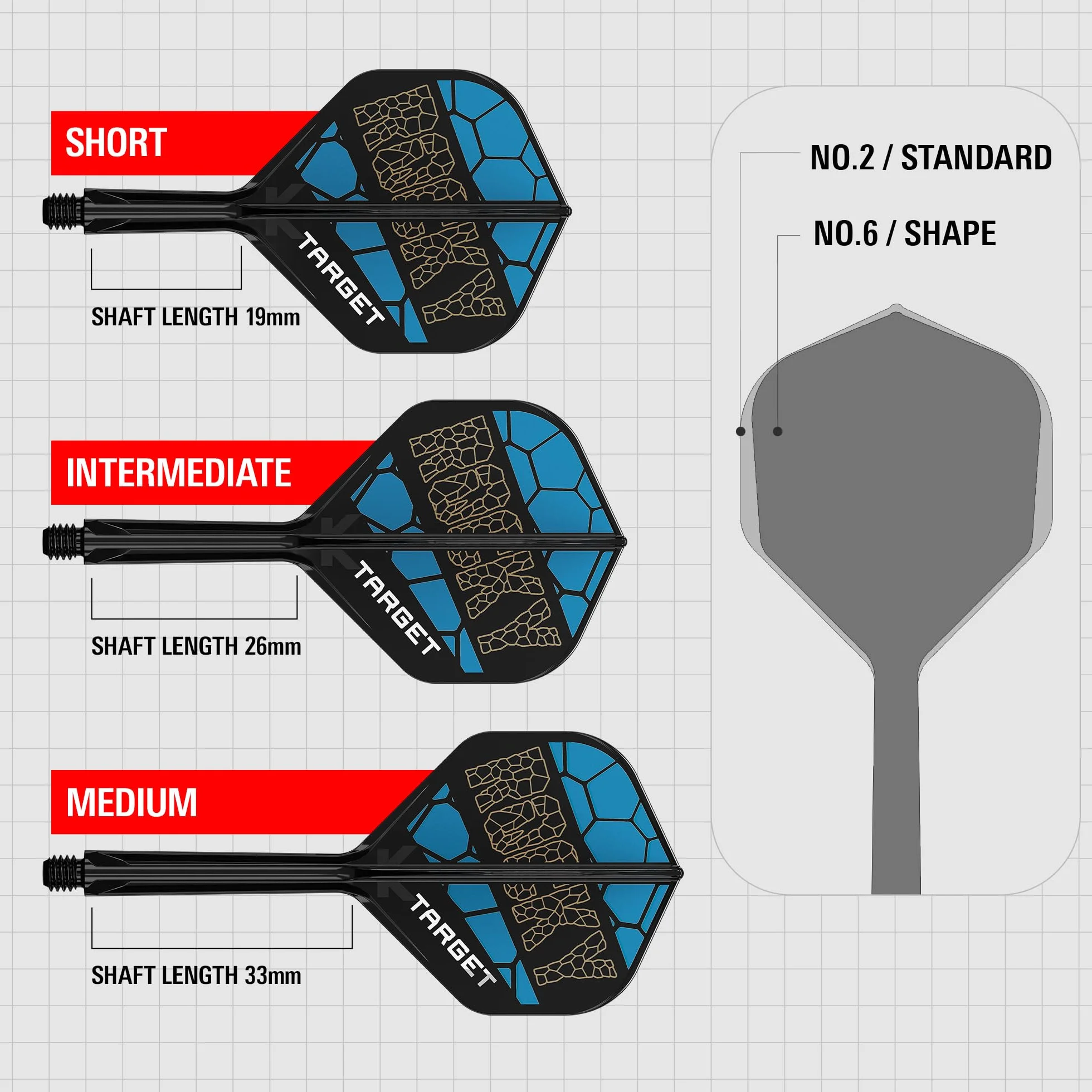 TARGET Darts Josh Rock K Flex Flights and Shaft System, No.2 | Zestaw 3 lotek Kflex All In One, Akcesoria do rzutek Player Edition | Trzpień K-Flex Dart Short/Intermediate/Medium