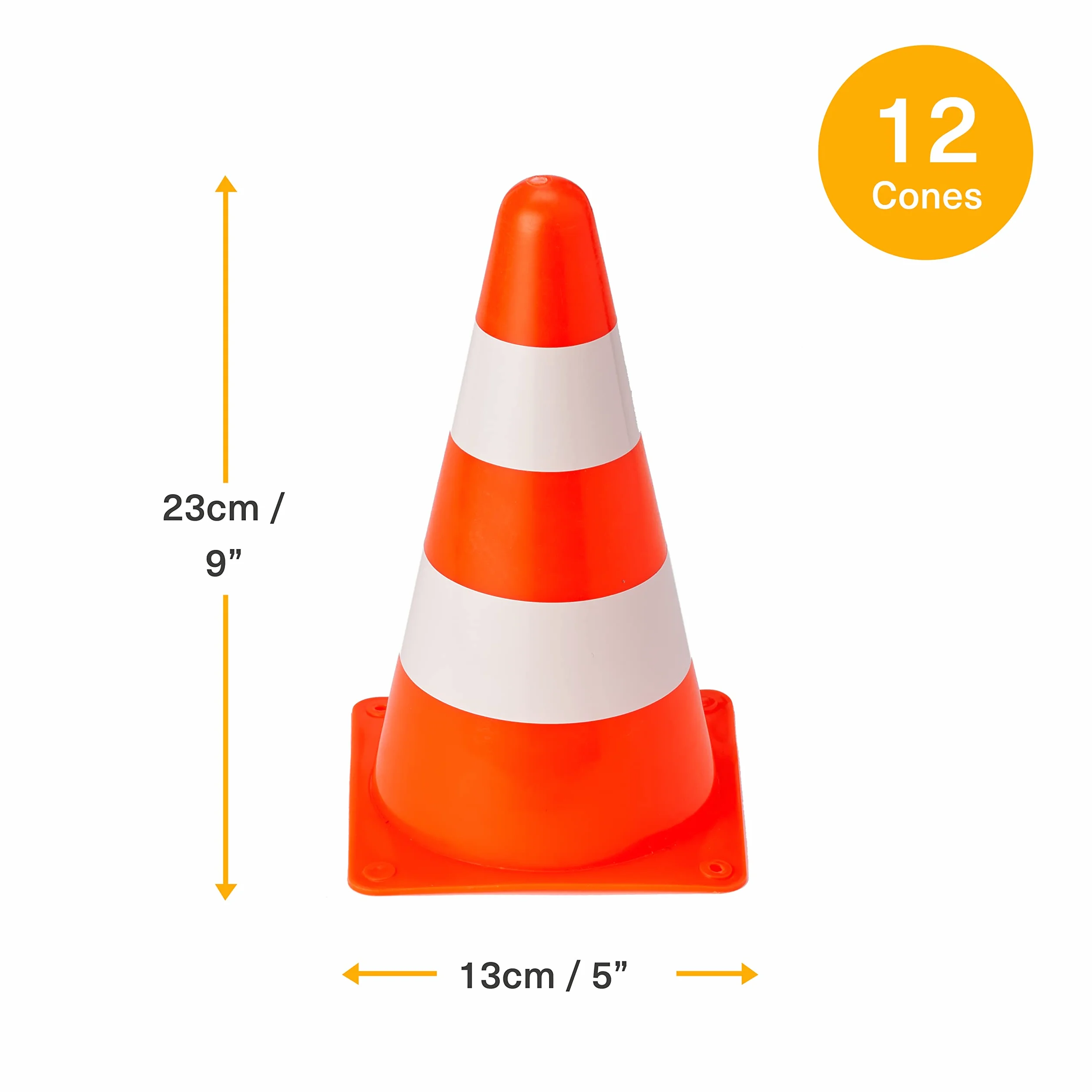 Bramble 23 cm Multi Sport Marker Stożki treningowe Premium - Pomarańczowy i Biały - Do piłki nożnej, PE, hokeja, treningu zwinności - 23 cm