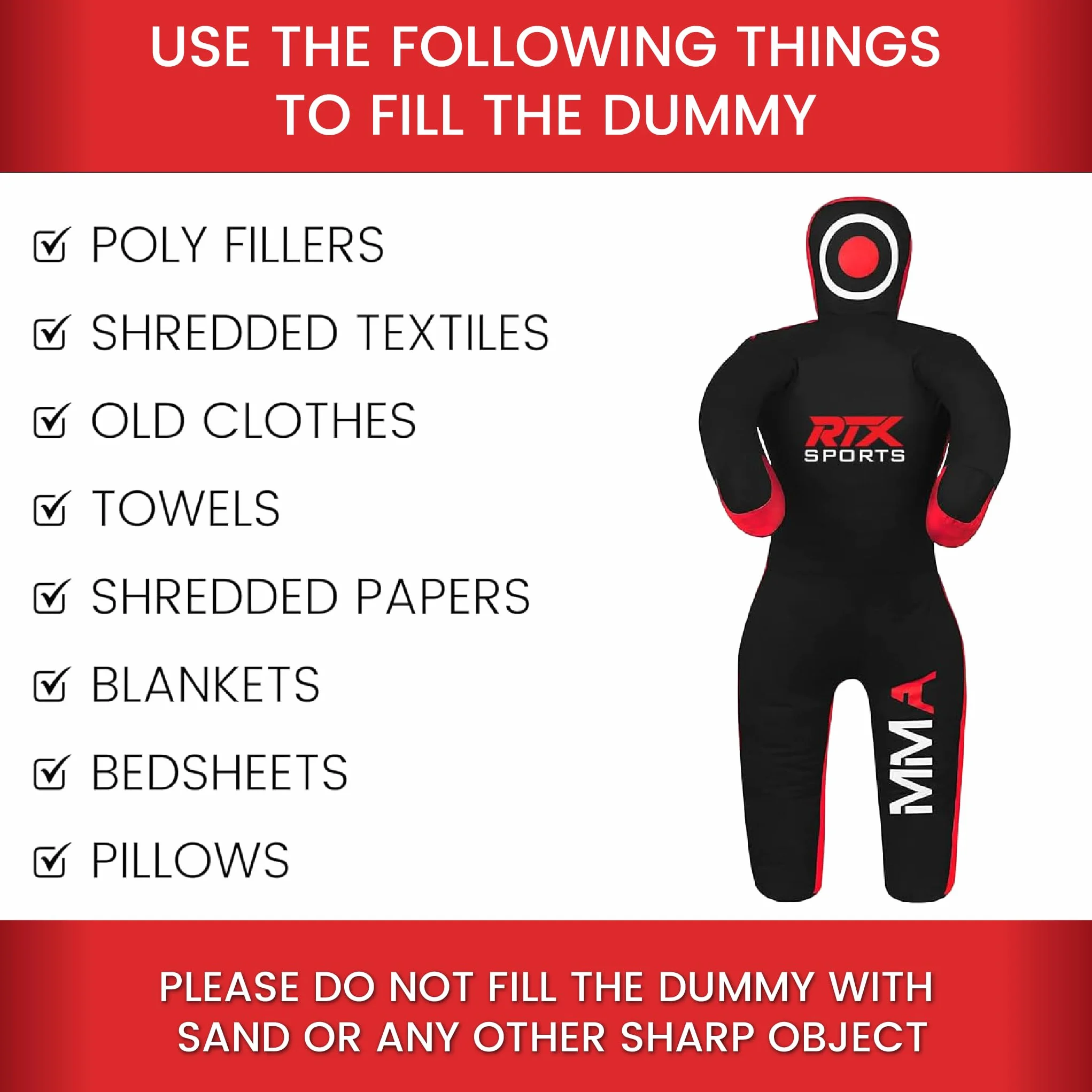 RTX Kids MMA Judo Grappling Dummy - Punch Bag for Brazilian BJJ Jiu Jitsu, Wrestling, MMA Training Canvas Unfilled 47"