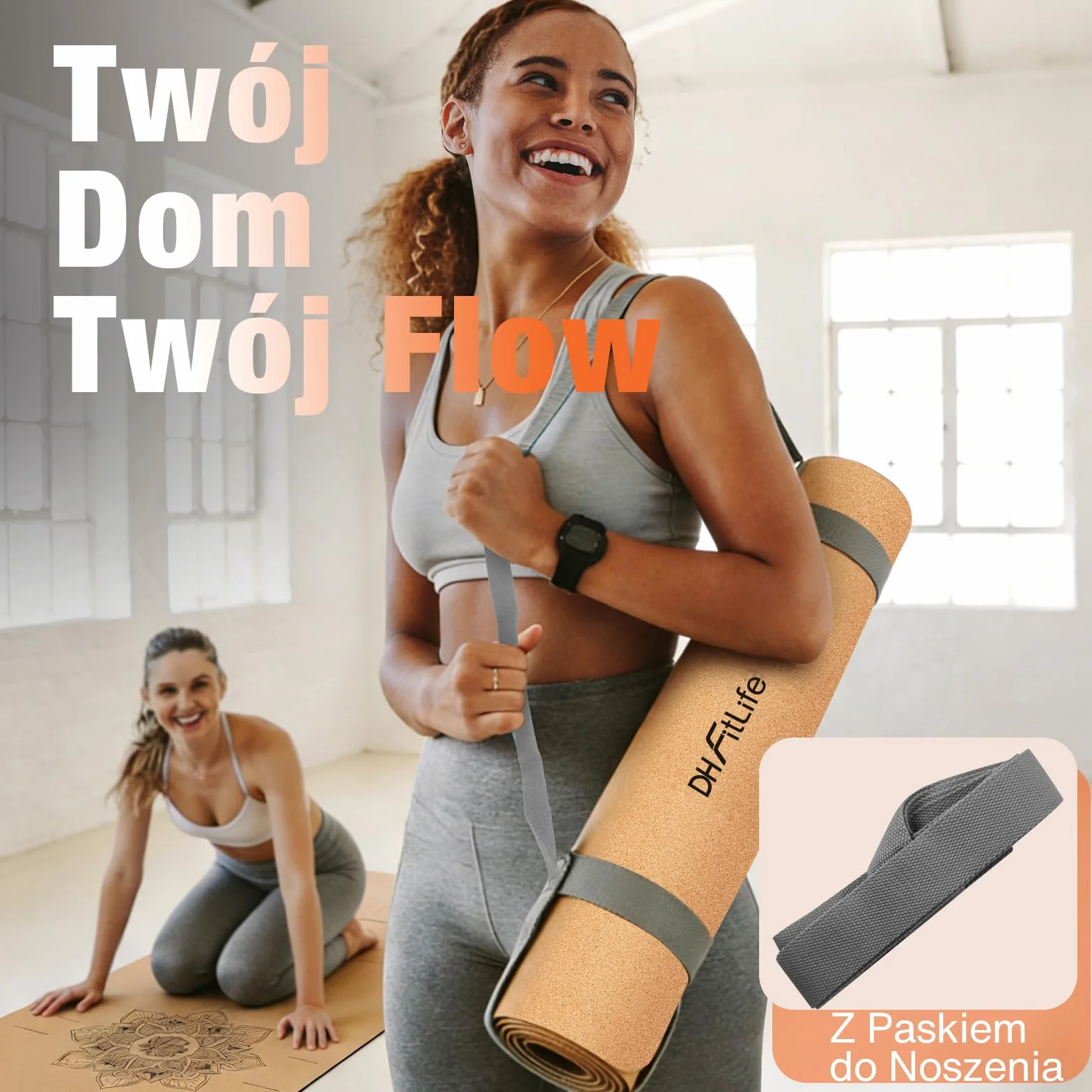 DH FitLife Mata Korkowa Antypoślizgowa z Naturalnego Kauczuku, 6mm | Gotowa do Użycia, Łatwa do Czyszczenia, Wysokiej Jakości Mata do Jogi, Pilatesu i Fitnessu