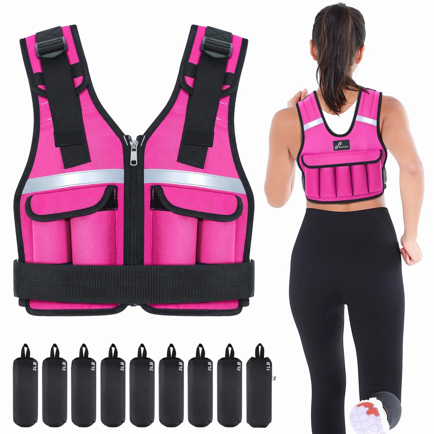 Sportneer Regulowana kamizelka obciążeniowa 0,9-8 kg 9 w 1 do biegania trening siłowy kalistenika
