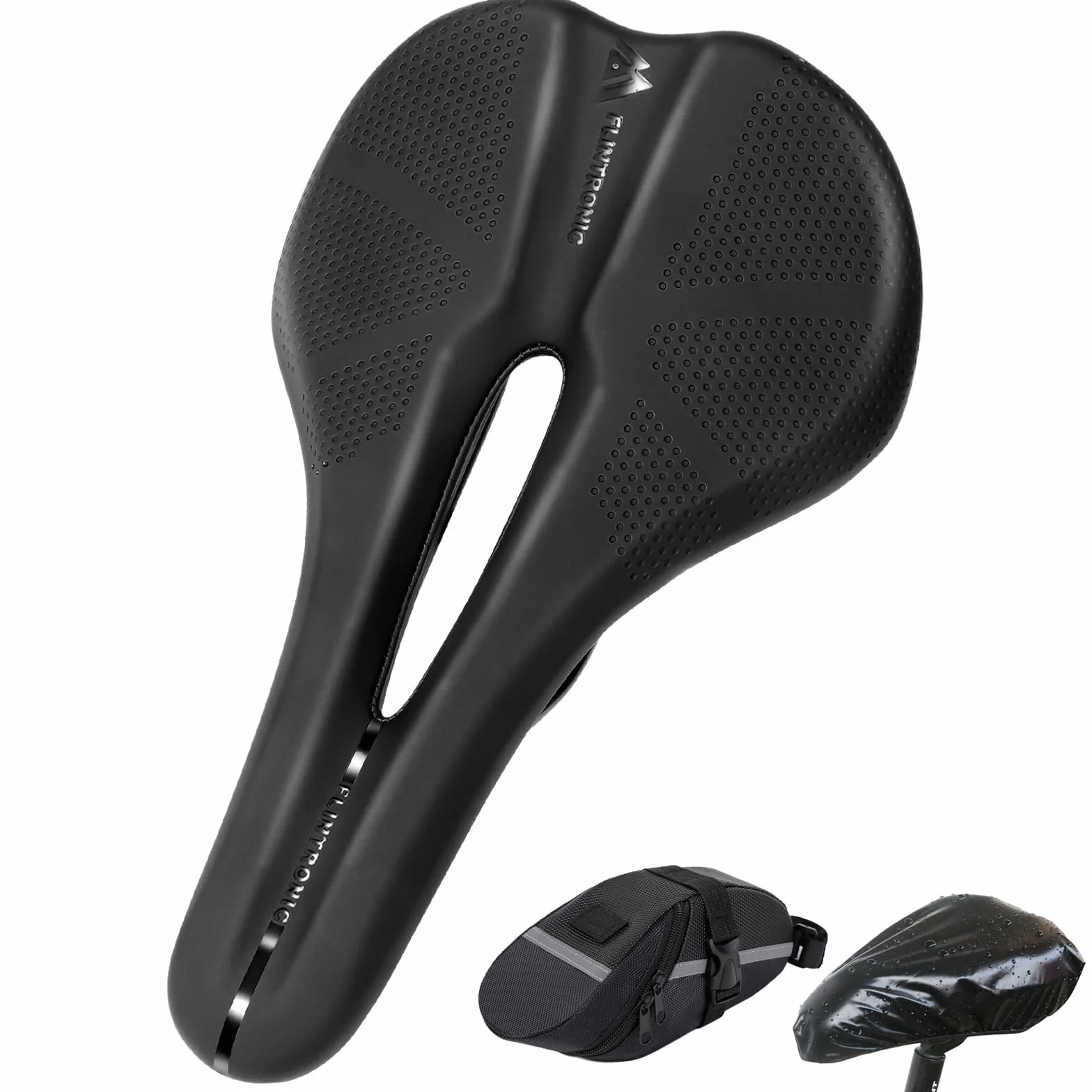 Flintronic Zestaw siodełek do roweru górskiego, siodełko MTB, wygodne oddychające i wodoodporne siodełko rowerowe, z wodoodporną obudową i torbą, ergonomiczne siodełko rowerowe unisex do rowerów