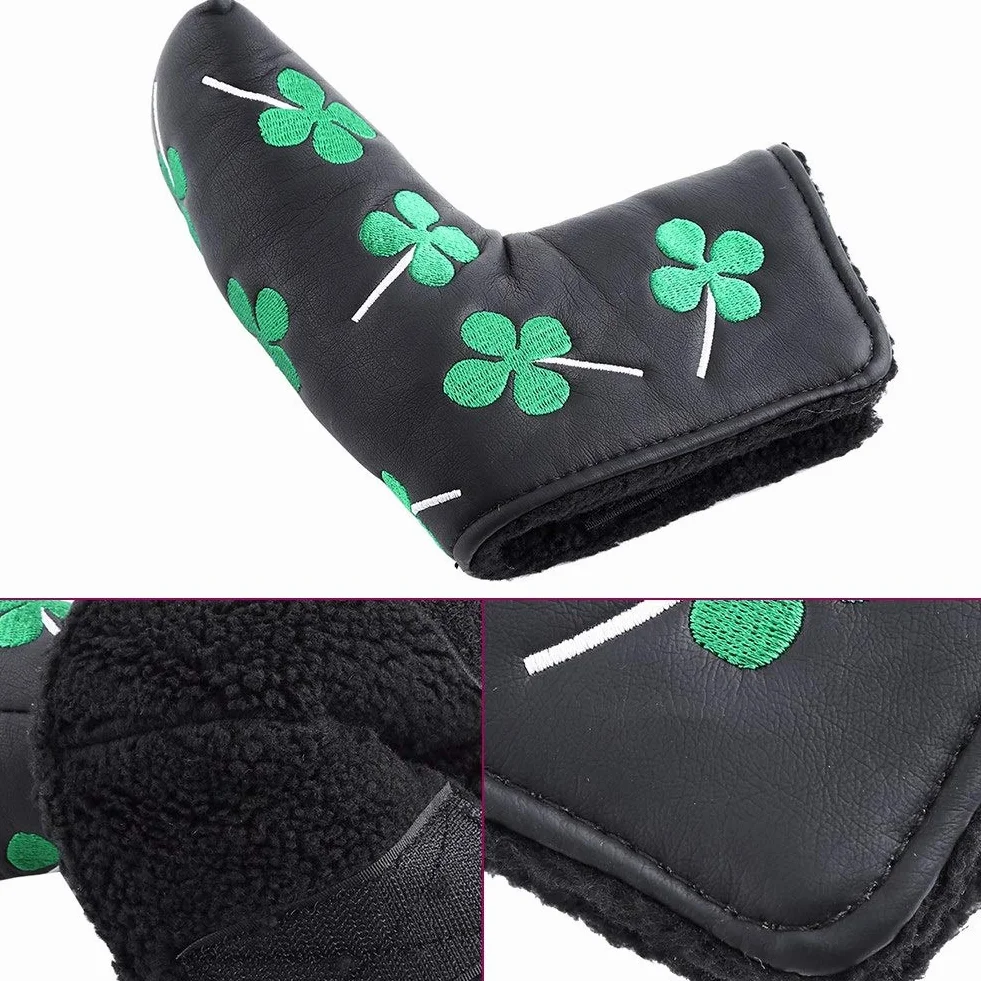 Nikou Putter Cover skórzany magnetyczny putter nakrycie głowy cztery liście golfa pokrowiec do aktywności w golfa (czarny)