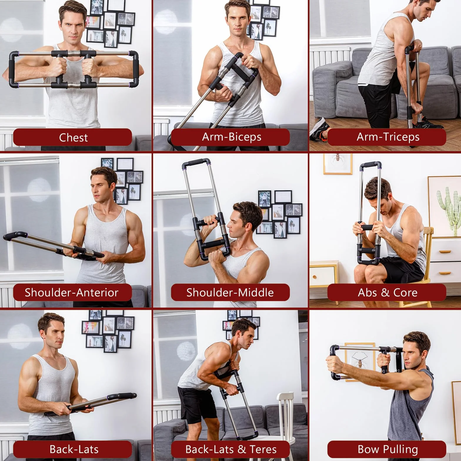 GoFitness Push Down Bar Machine - Ekspander klatki piersiowej, przenośny zestaw do ćwiczeń oporowych