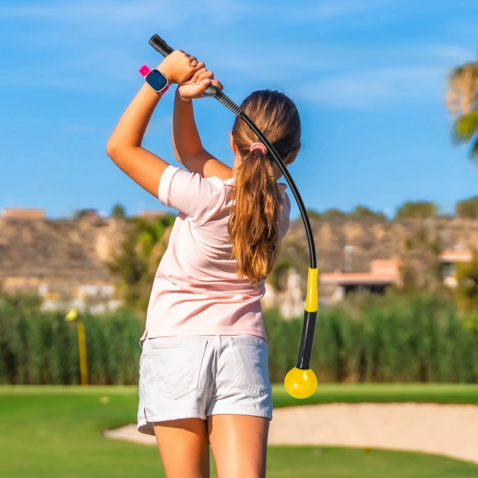 COSTWAY Golf Swing Trainer, 80/100/120 cm, pomoc w treningu golfa z głowicą obciążającą, trener zamachu golfowego do korekcji postawy, do użytku wewnątrz i na zewnątrz, pomoc dla początkujących