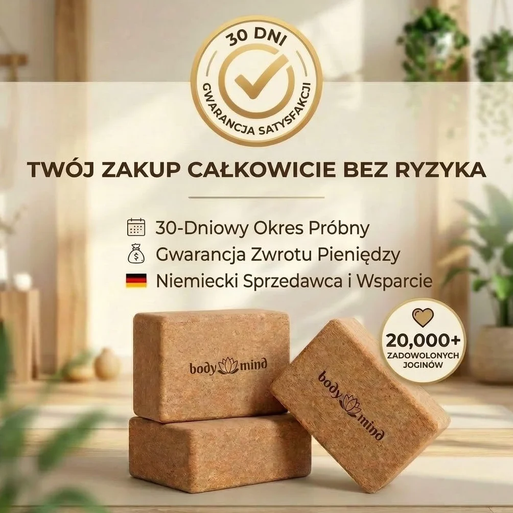 Klocek do jogi wykonany z korka 100% naturalny do jogi, pilatesu, medytacji & fitness - klocek do jogi dla początkujących i profesjonalistów