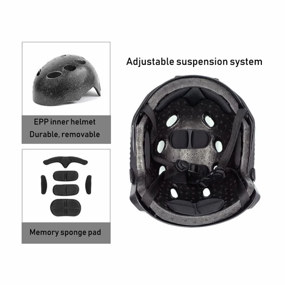 Kask Airsoft PJ Fast z Przednim Mocowaniem NVG i Szyną Boczną, Maska na Całą Twarz, Odpinane Gogle