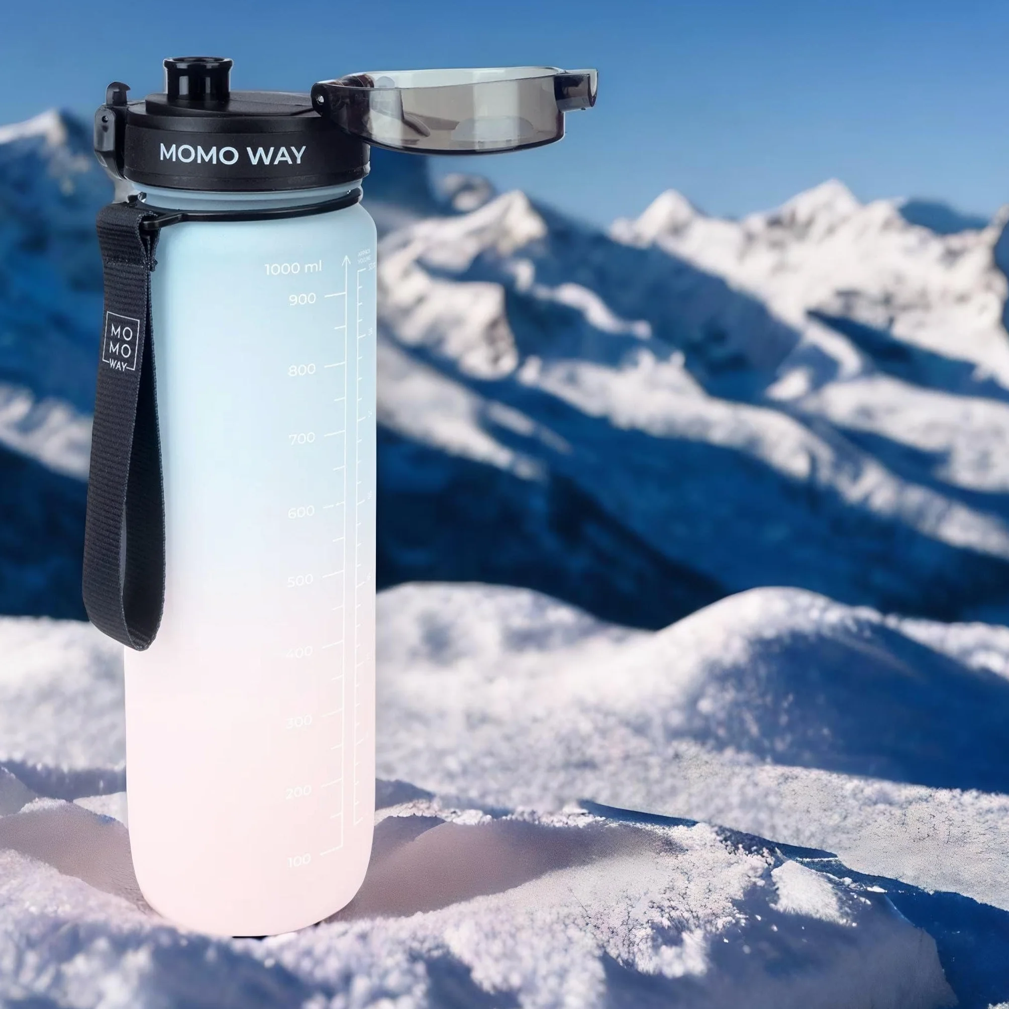 MOMO WAY Butelka Na Wodę Do Picia Na Drogę Tritan Bez BPA Do Sportu Idealna Na Prezent Z Tritanu Szczelna Na Napoje Niebiesko-Różowy 1000ml