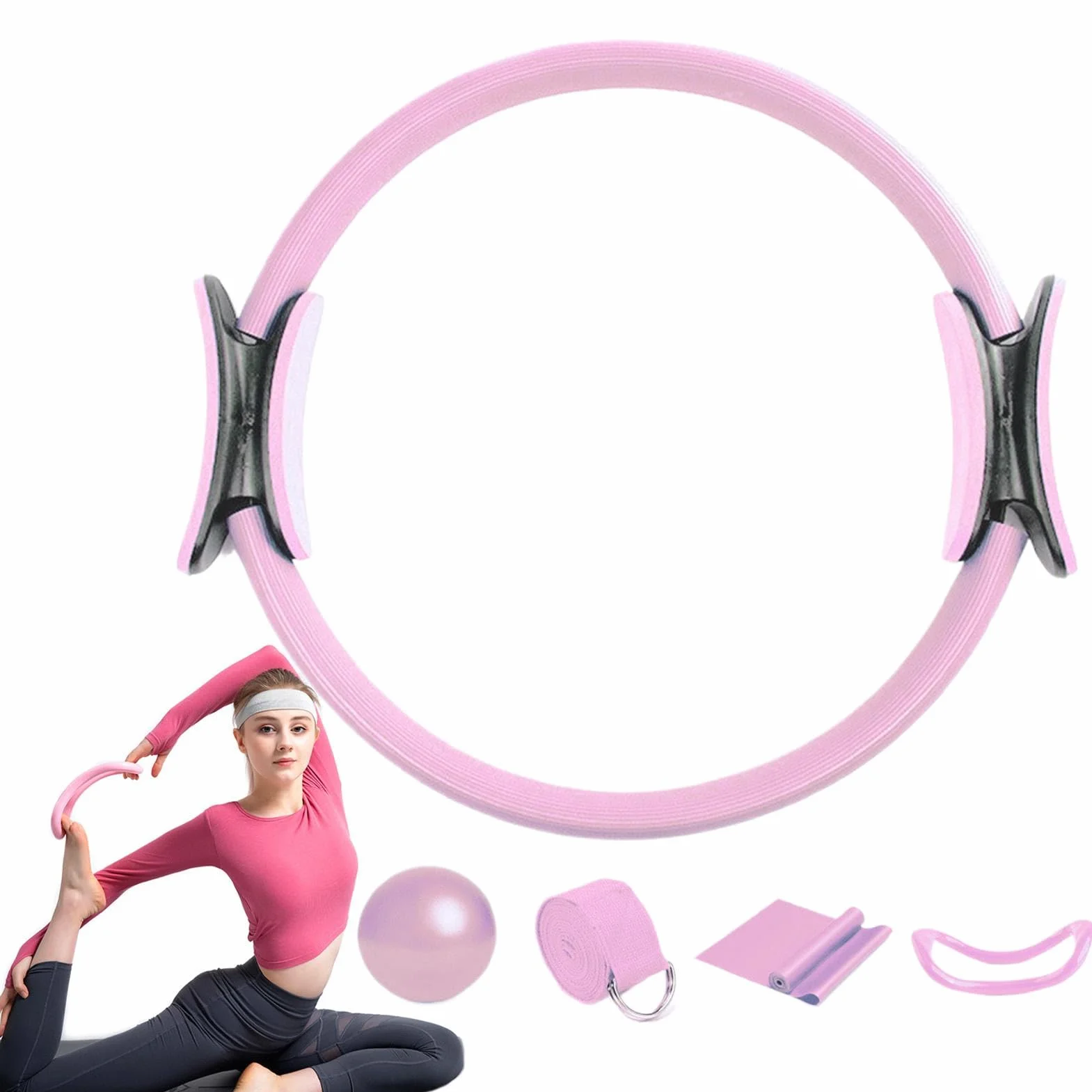 Zestaw Pilates Ring, Pilates Pier?cie? dla kobiet - Paski oporowe do pier?cienia jogi - 5x Sprz?t do treningu, akcesoria do si?owni domowej, rozci?gaj?ce pasy jogi dla kobiet