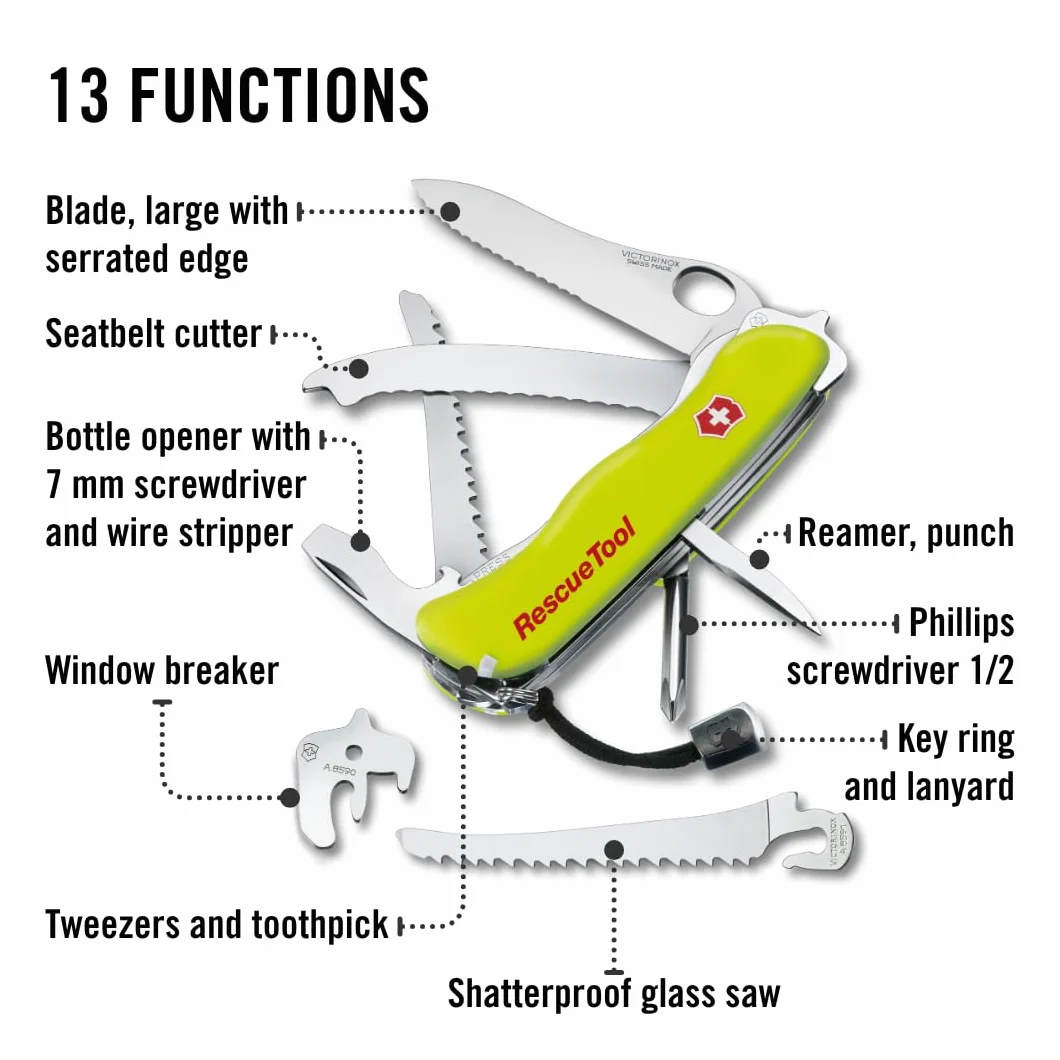 Victorinox scyzoryk RescueTool (14 funkcji, piła do przedniej szyby, rozbijak do szyb)