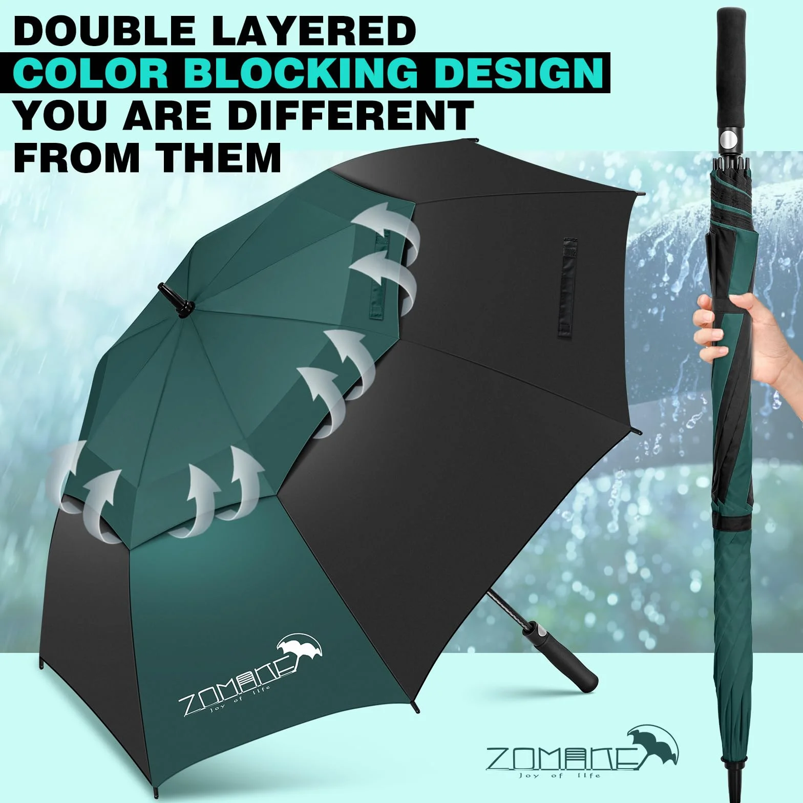 ZOMAKE Duża Parasolka Golfowa 62/68cale XL/XXL Wiatroodporna Mocna Parasol z Podwójnym Zadaszeniem i Wentylacją dla Mężczyzn