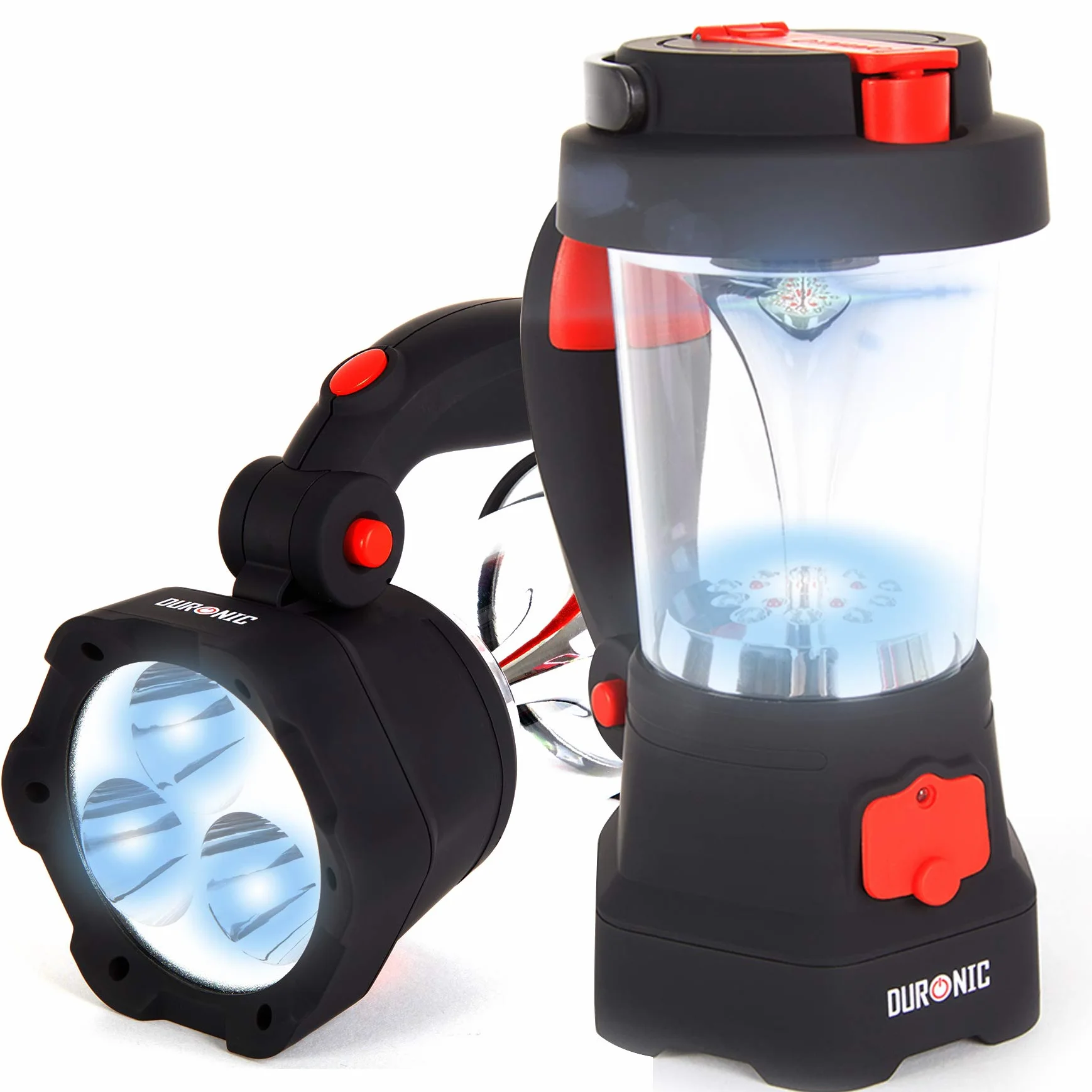 Duronic Hurricane Lampa Turystyczna Dynamo USB SOS | Latarka i Lampa na Biwak | Nie Wymaga Baterii | Ruchoma Rączka i Schowek na Kabel