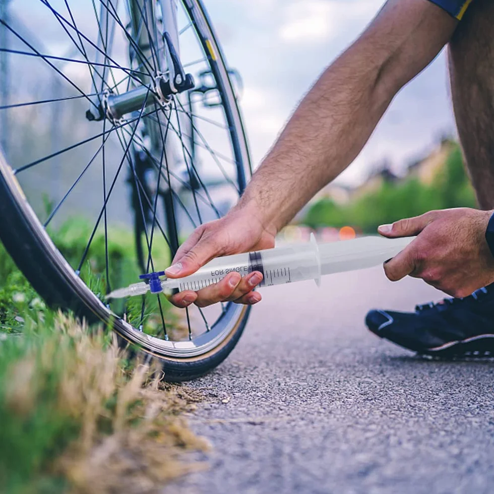 Zestaw strzykawek rowerowych, 60 ml, narzędzie do usuwania rdzenia zaworu francuskiego, narzędzie do usuwania rdzenia zaworu, bezdętkowe wtryskiwacz do opon z narzędziem do usuwania rdzenia