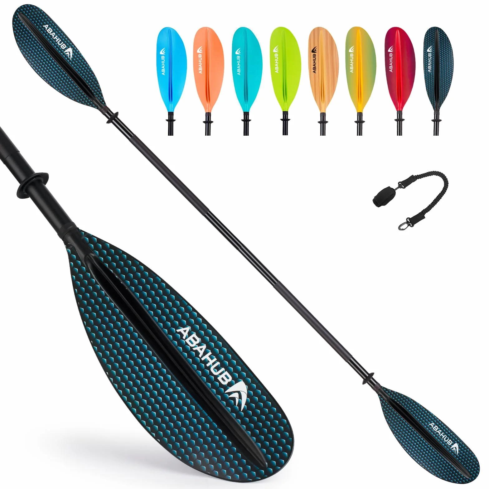 Abahub wiosło kajak podwójne aluminiowe 218/230/241 cm z paddleliną, pręt ze stopu aluminium, plastikowe ostrza czarny/biały/czerwony/niebieski