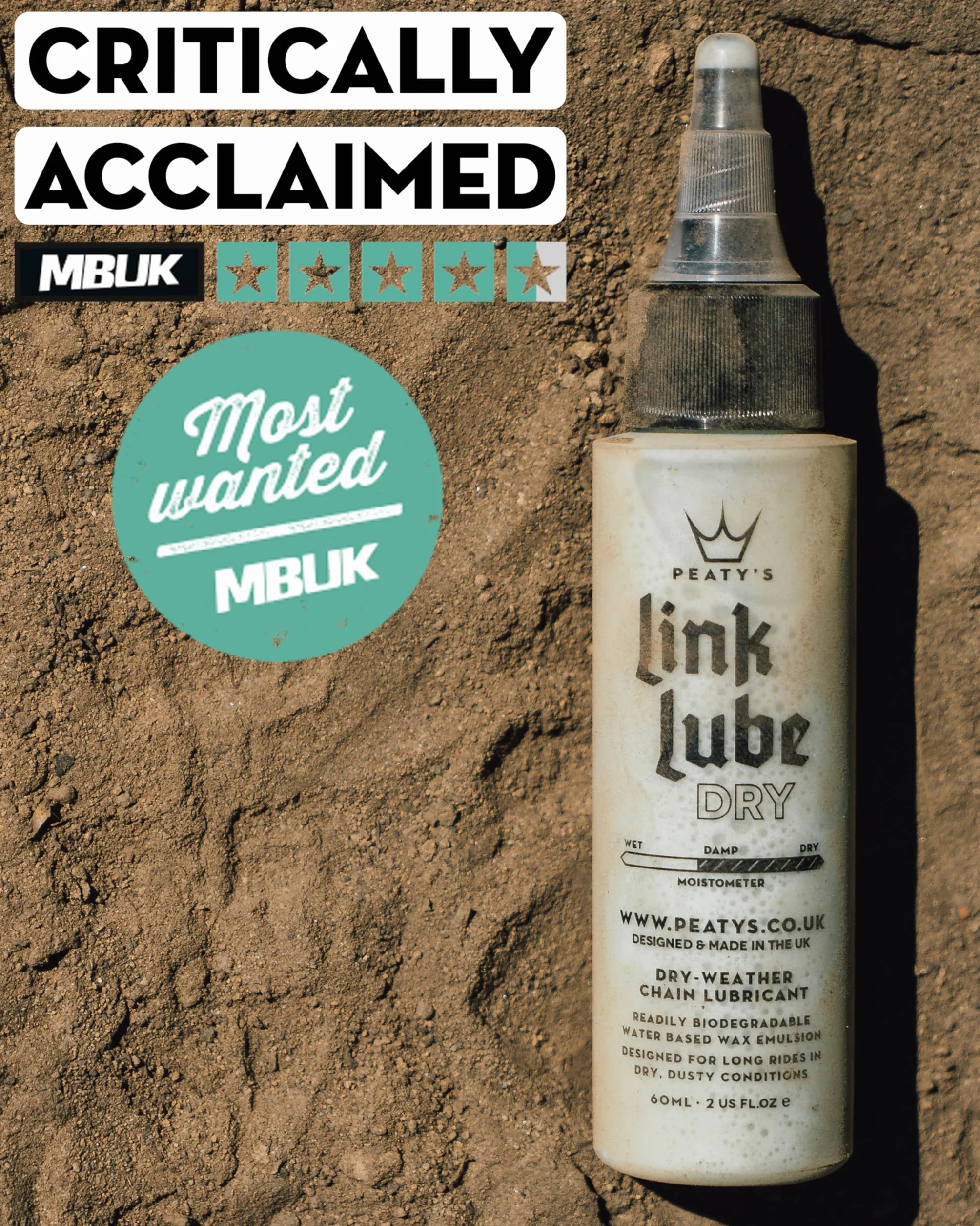 Peaty's Link Lube suchy smar do łańcucha, gładki układ napędowy w najsuchszych warunkach, mieszanka wosków na zamówienie, trwała, cicha, czysta, biodegradowalna, MTB, rower szosowy i żwirowy, 60 ml