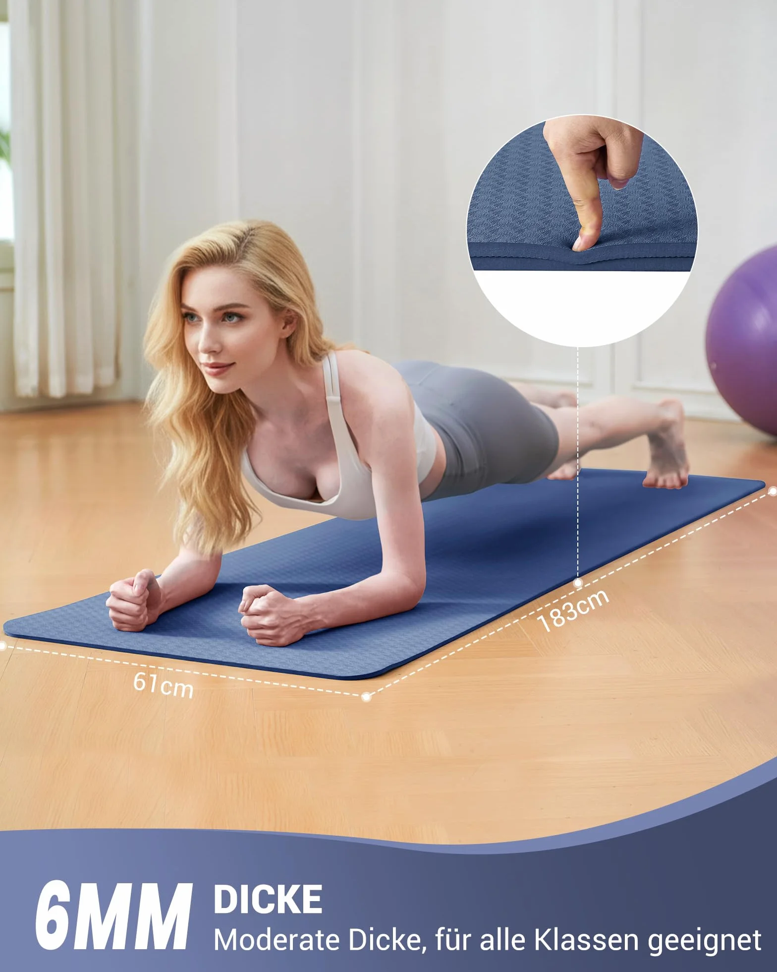 Good Nite Mata do jogi gimnastyka pilates mata do ćwiczeń dla kobiet antypoślizgowa gruba 6 mm z paskiem do noszenia Tpe 183 x 61 x 0,6 cm