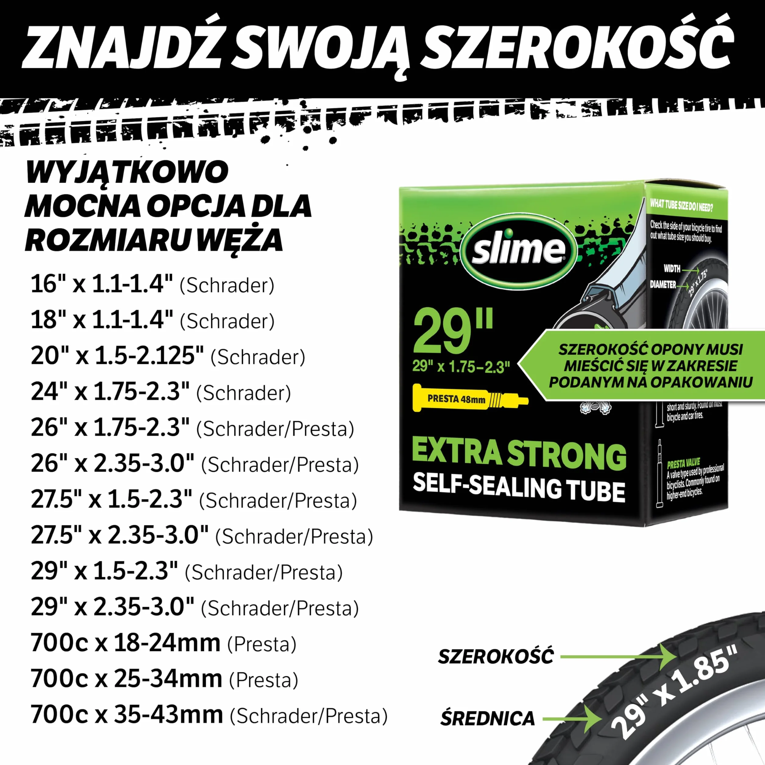Samouszczelniająca rura wewnętrzna 27,5x1,90-2,125 Presta