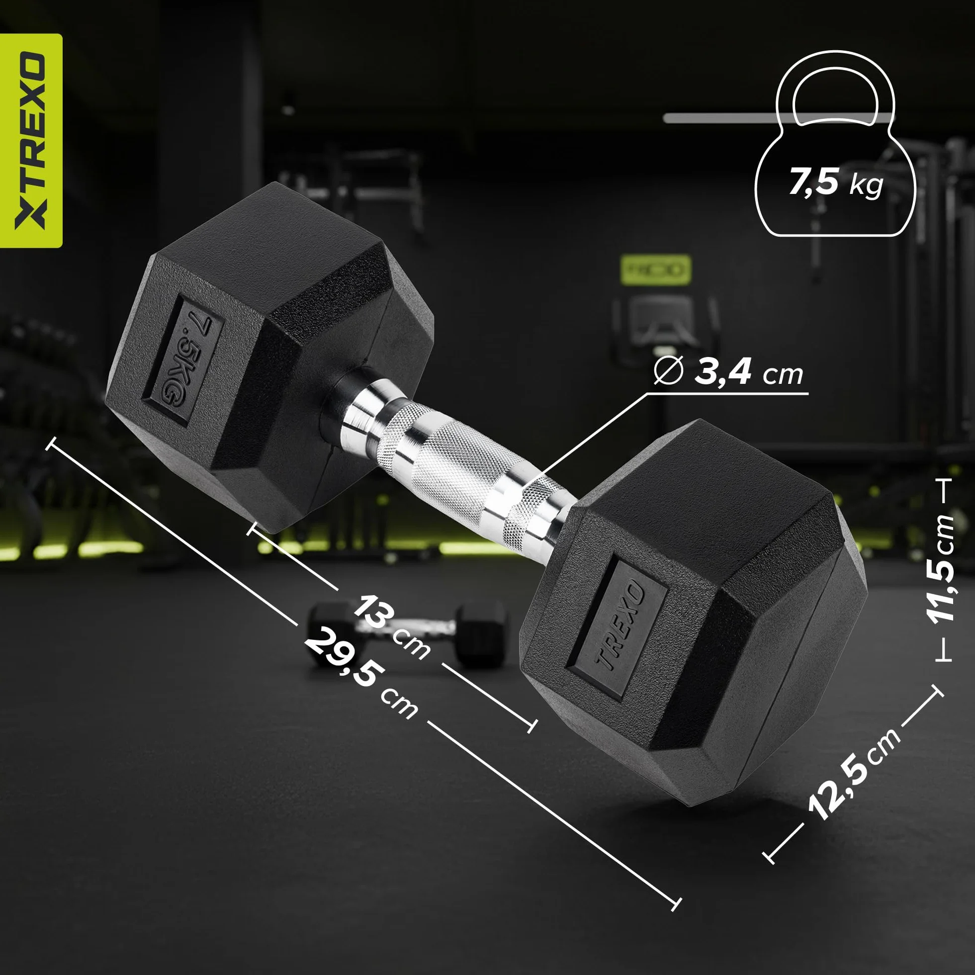TREXO Hantle 2,5 kg – 35 kg, sześciokątne, wytrzymałe, gumowane żeliwo, do treningu siłowego w domu, z ergonomicznym uchwytem, stabilne i wszechstronne