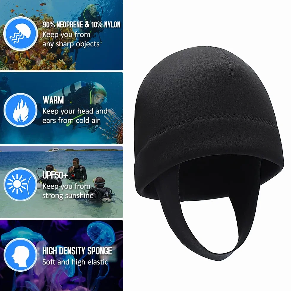2 mm neoprenowy czepek do snorkelingu, ochrona, ciepła maska do nurkowania, kombinezon neoprenowy, czapka beanie do snorkelingu, pływania, surfowania, pływania kajakiem