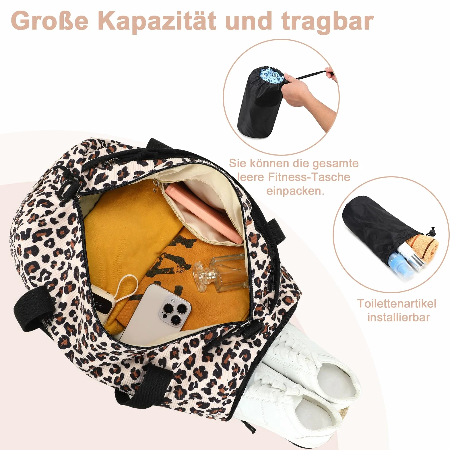 Torba sportowa dla dzieci, torba do pływania dla chłopców i kobiet, z kieszenią na buty i kieszenią na mokre rzeczy, torba kąpielowa, dla nastolatków, mała torba podróżna, Kaki Leopard, torba sportowa