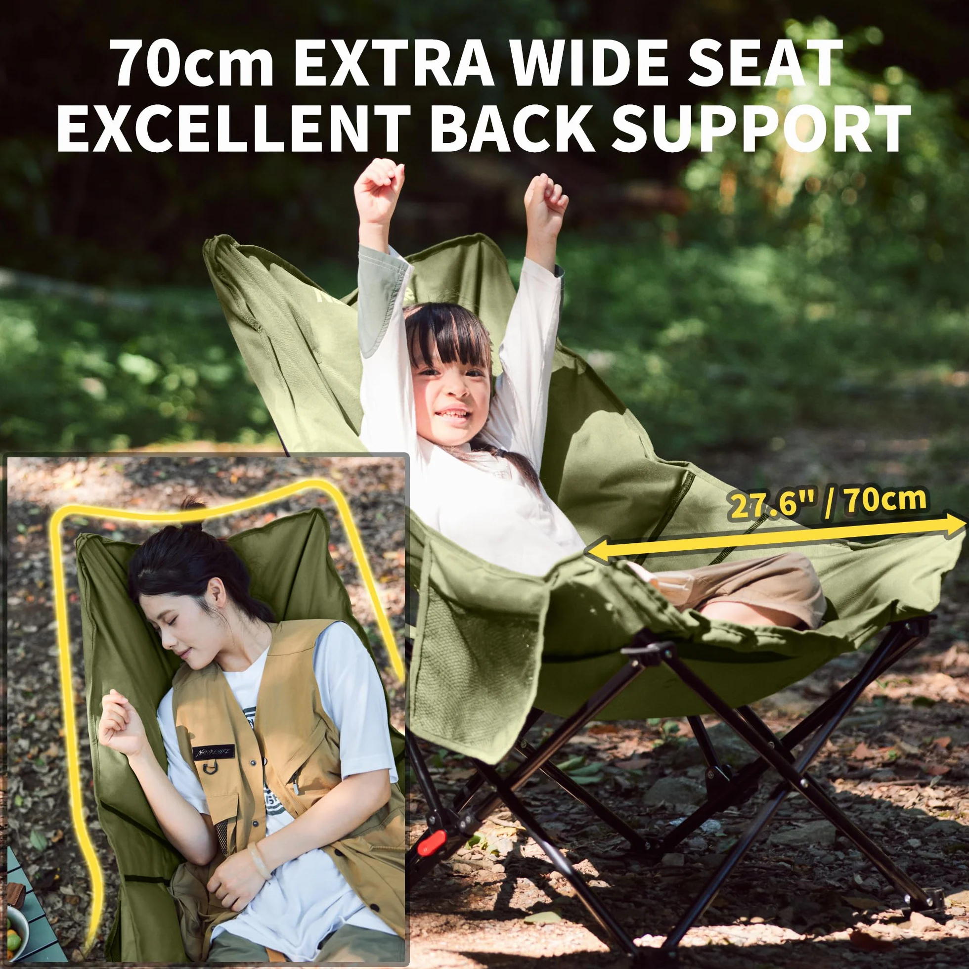 Naturehike Sea Star Krzesło Składane Lehkie Krzesło Kempingowe Z Wysokim Oparciem Większe Krzesło Kempingowe Wyściełane XXL Z Torbą Relax Krzesło Do Campingów Ogrodu Balkonu Plaży (Zielony)