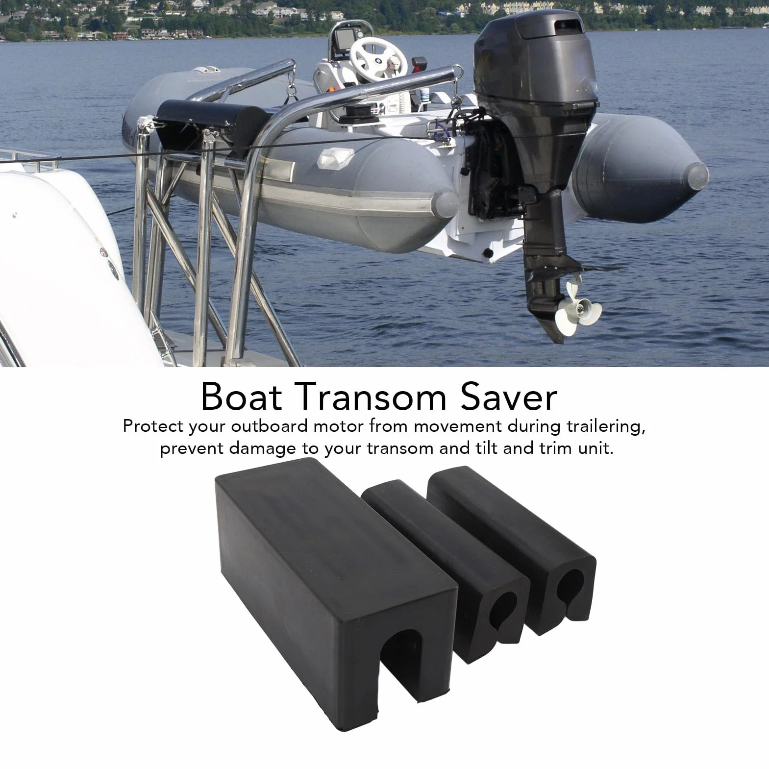 Transom Saver Support,Rubber Boat Transom Saver with 2 Trailering Motor Locks,Outboard Motor Transom Saver for Outboards with Single Rams Hydraulic Tilt Systems