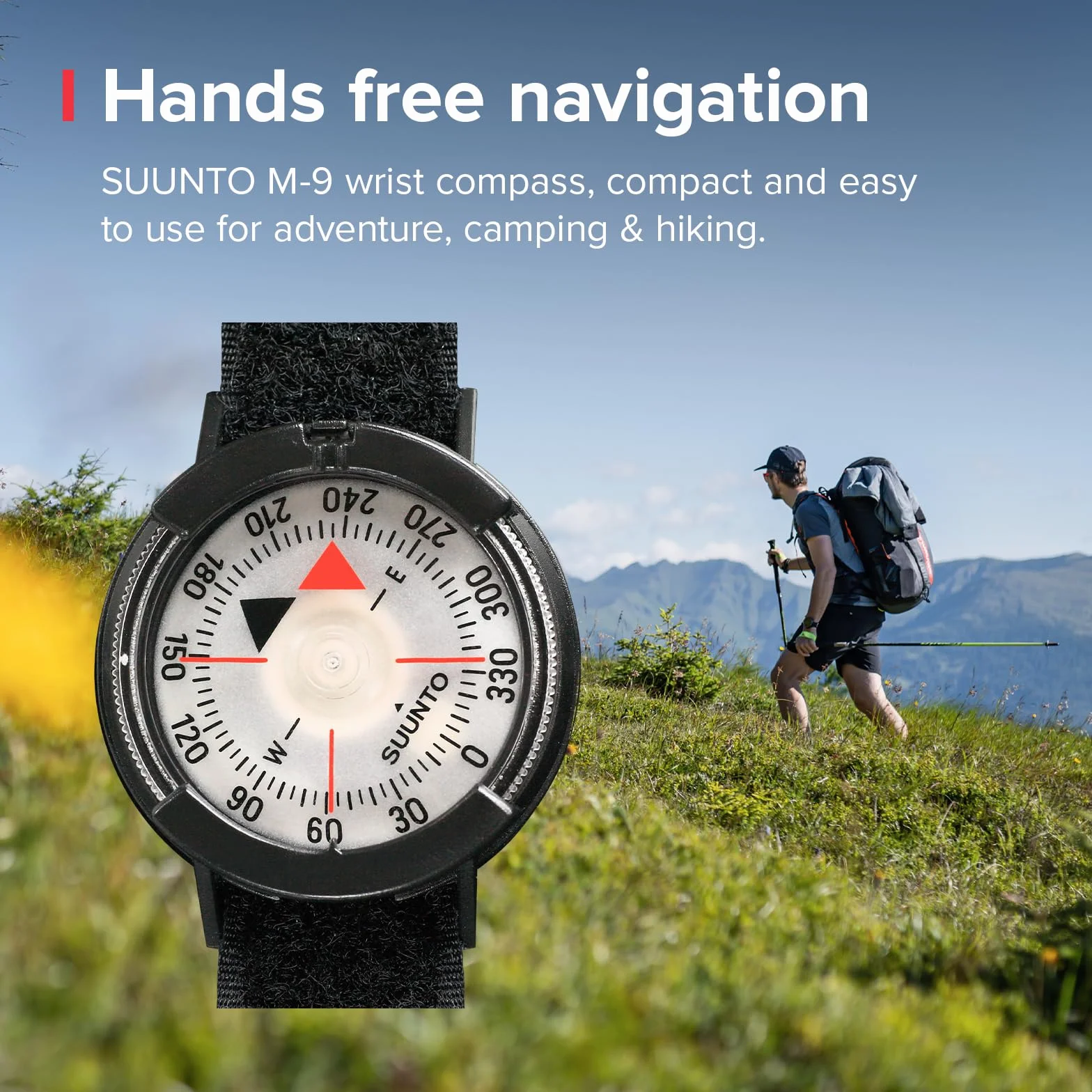 SUUNTO SS012055014 Kompas M-9 NH, Półkula Północna, z Opaską na Rzepy, Czarny
