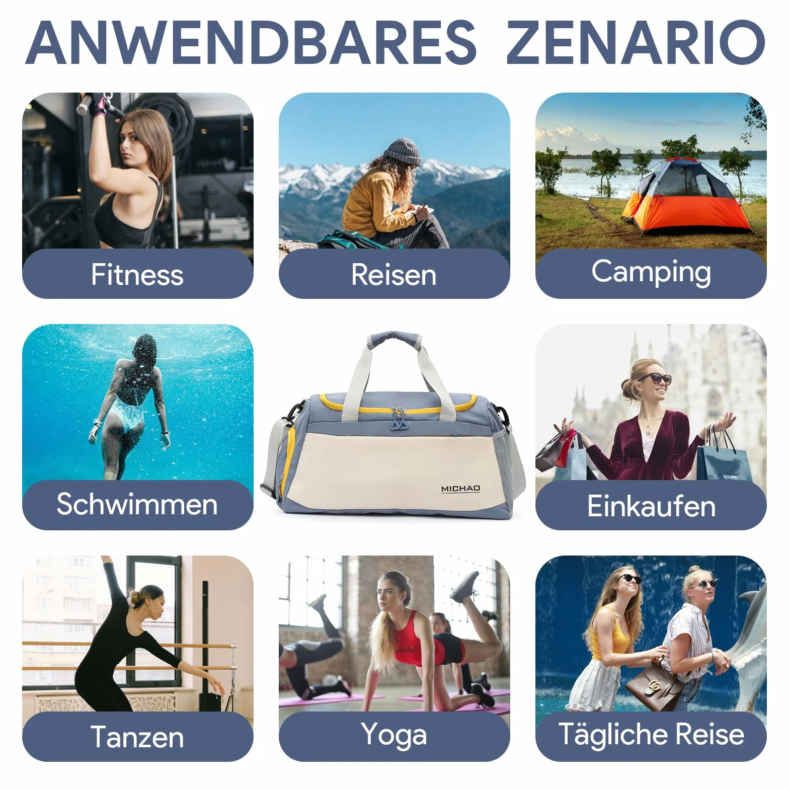 Damska torba do pływania, torba gimnastyczna, duża torba sportowa, damska torba podróżna, torba sportowa, torba fitness, 52 x 24 x 27, weekend, pobyt w szpitalu, XL, Rosa