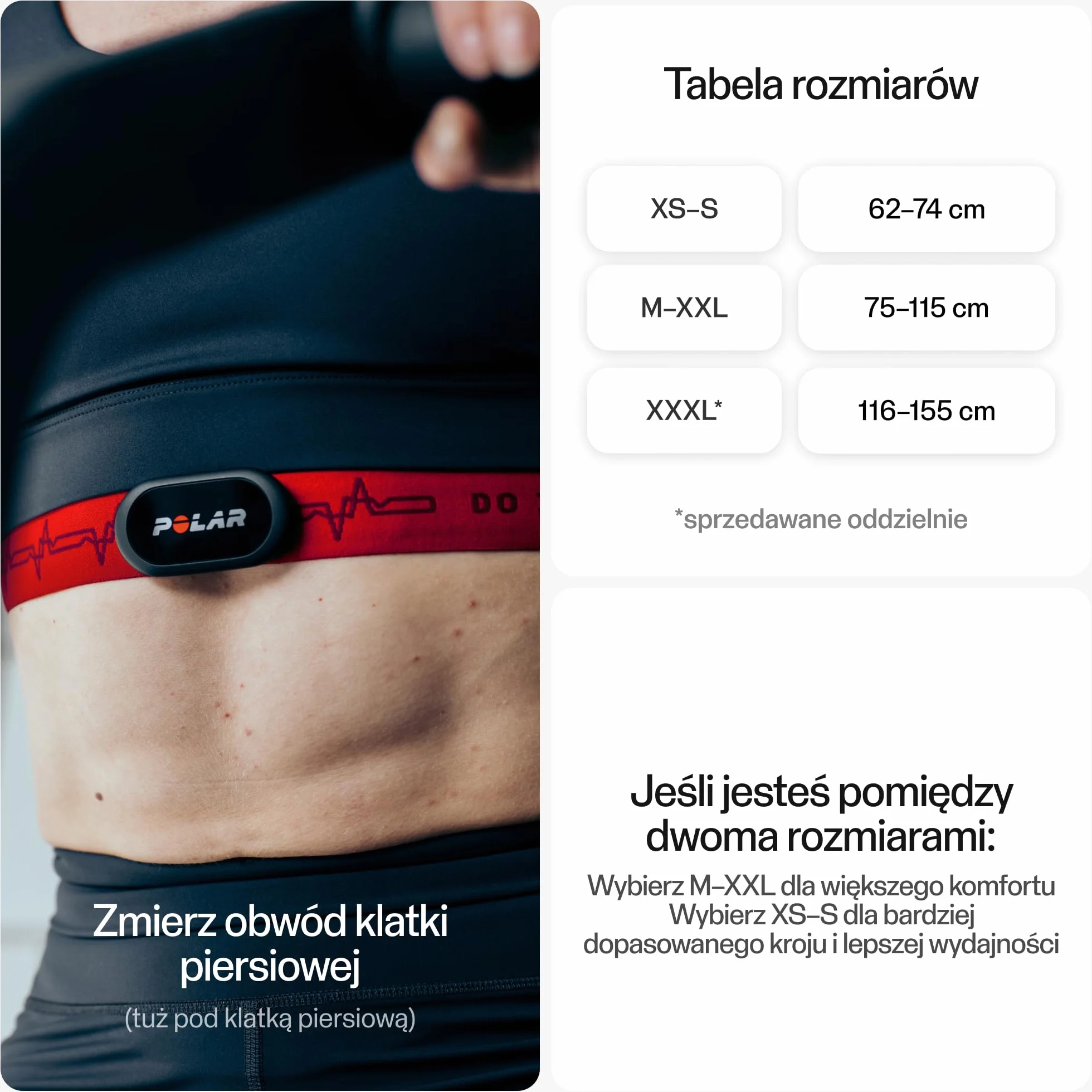 Polar H10 czarny czujnik tętna ANT+ Bluetooth EKG HRV wodoszczelny 62-74cm
