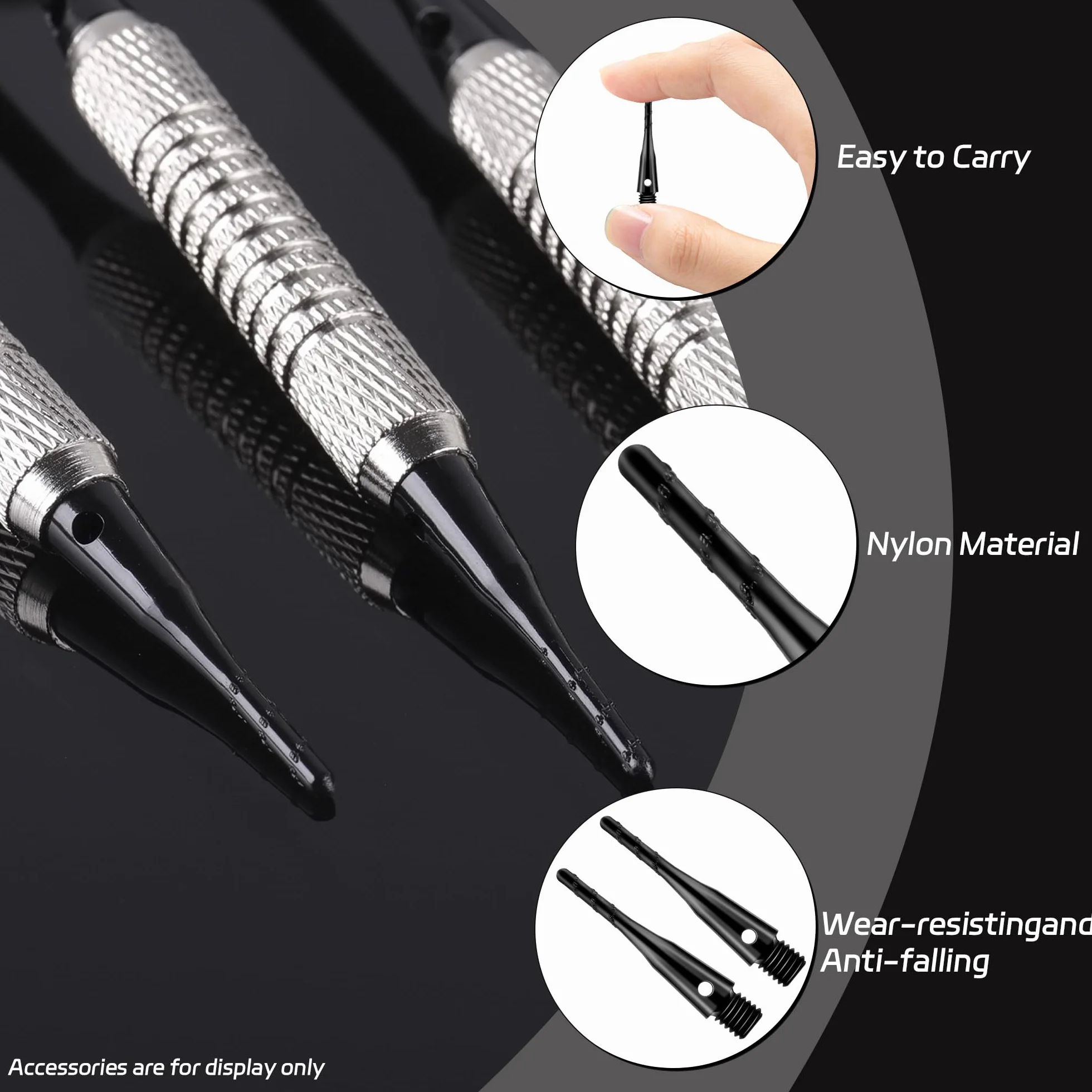 CyeeLife 2BA Thread Soft Tip Dart Point 200 sztuk, akcesoria do rzutek - czarne