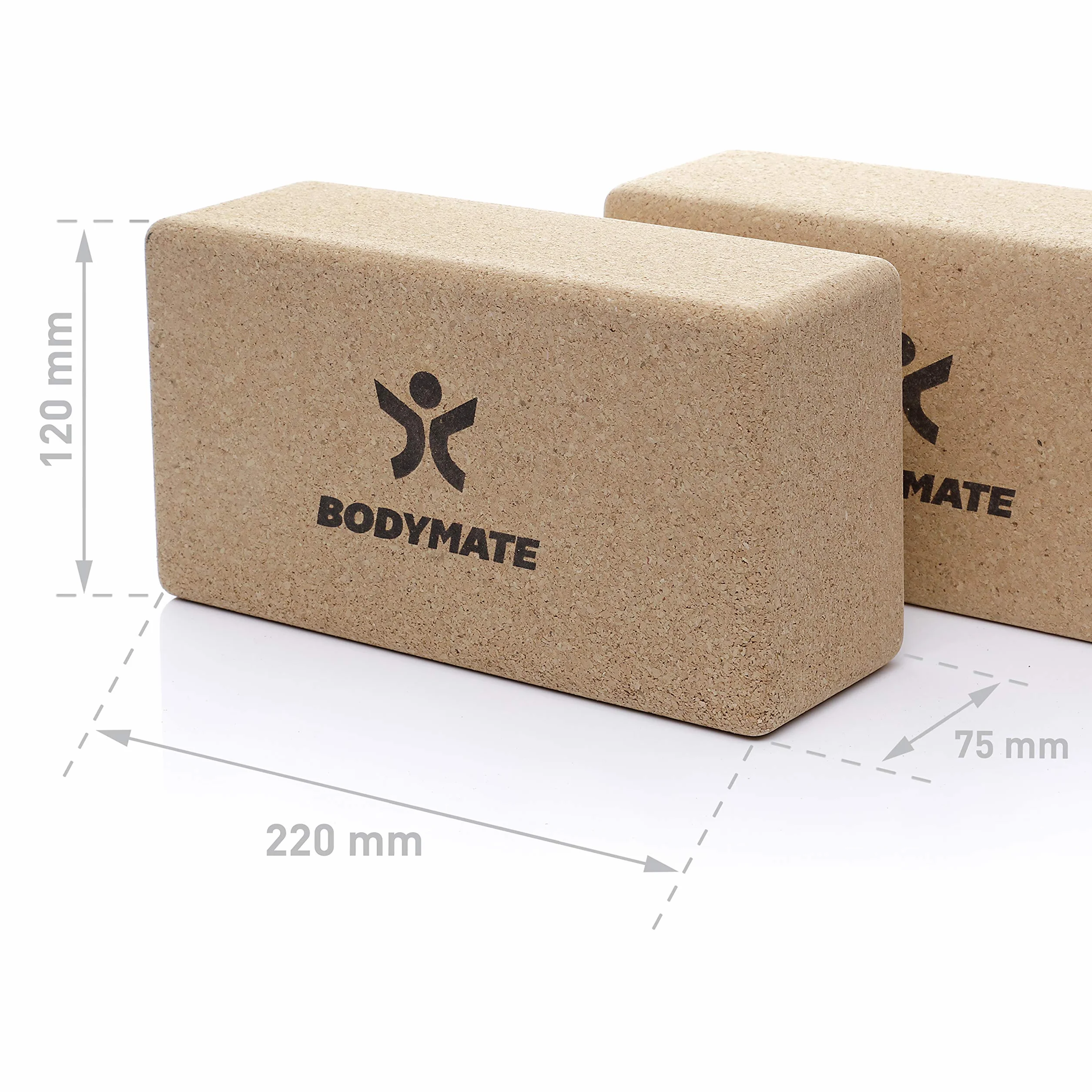 BODYMATE – kostki do jogi z korka – zestaw 2 szt., z naturalnego, w 100% ekologicznego korka – do asan, medytacji, ćwiczeń relaksacyjnych, dla początkujących i profesjonalistów – 22 x 12 x 7,5 cm