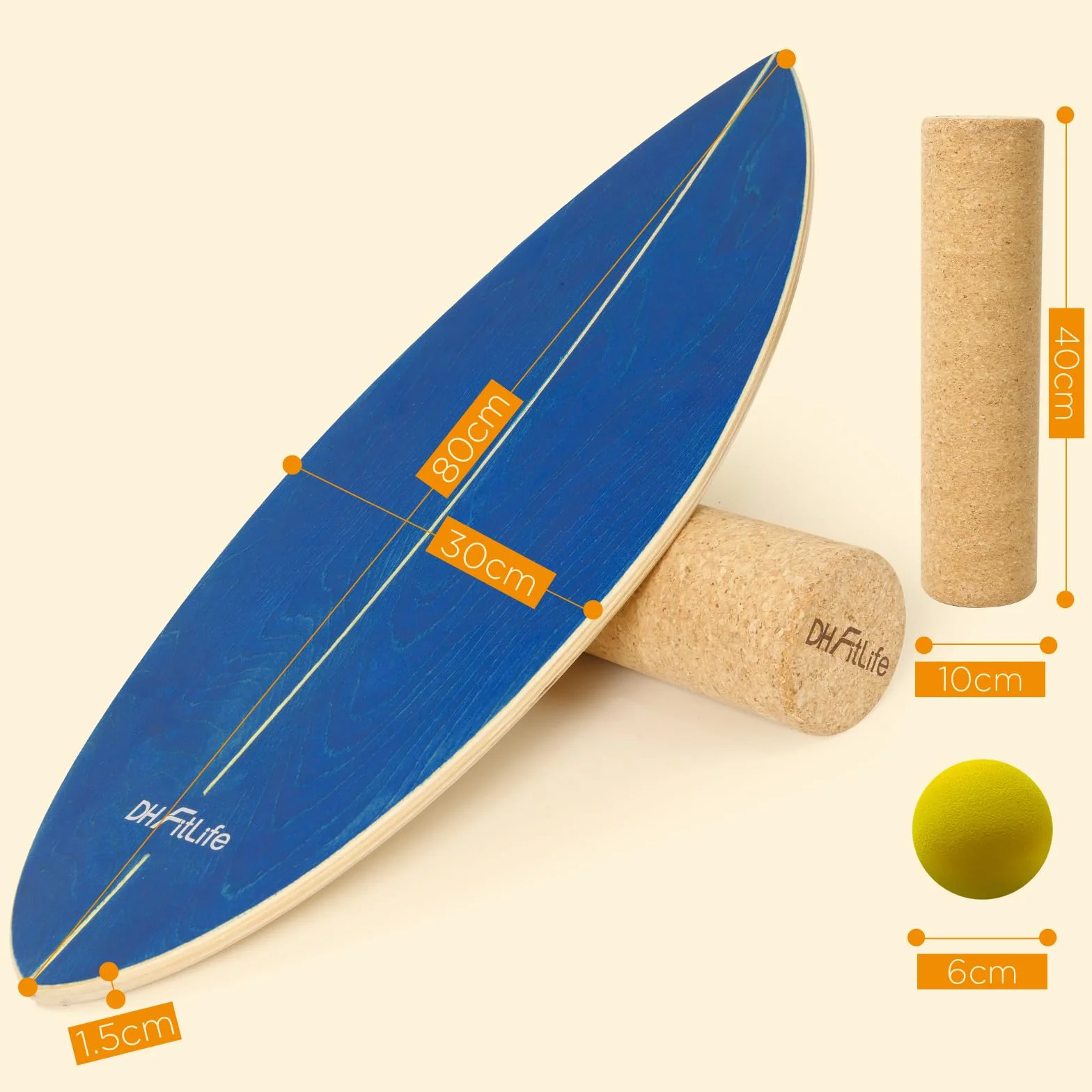 DH FitLife Deska do Balansowania Surf Balance Board z Drewna z Rockerem dla Dorosłych