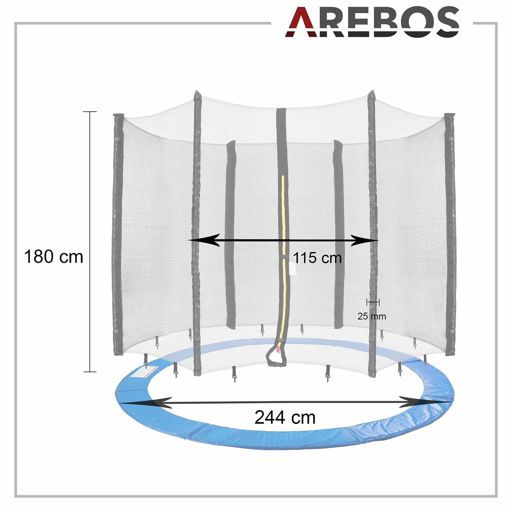 Arebos Osłona krawędzi trampoliny 305 cm 6-8 słupów siatki