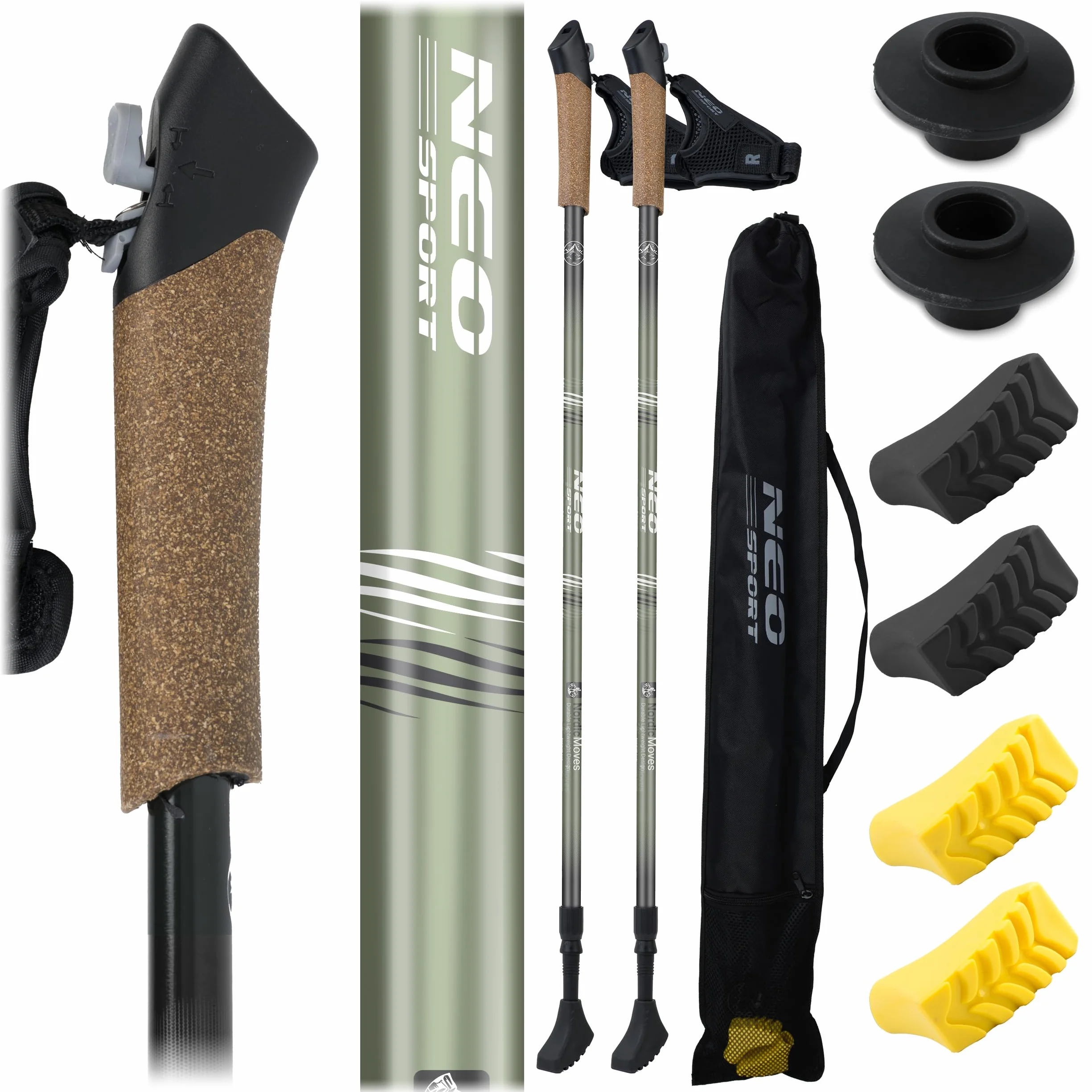 Neo-Sport Kijki Trekkingowe Nordic Walking Regulowane 85-143 cm Aluminiowe Korkowy Uchwyt 1 Para