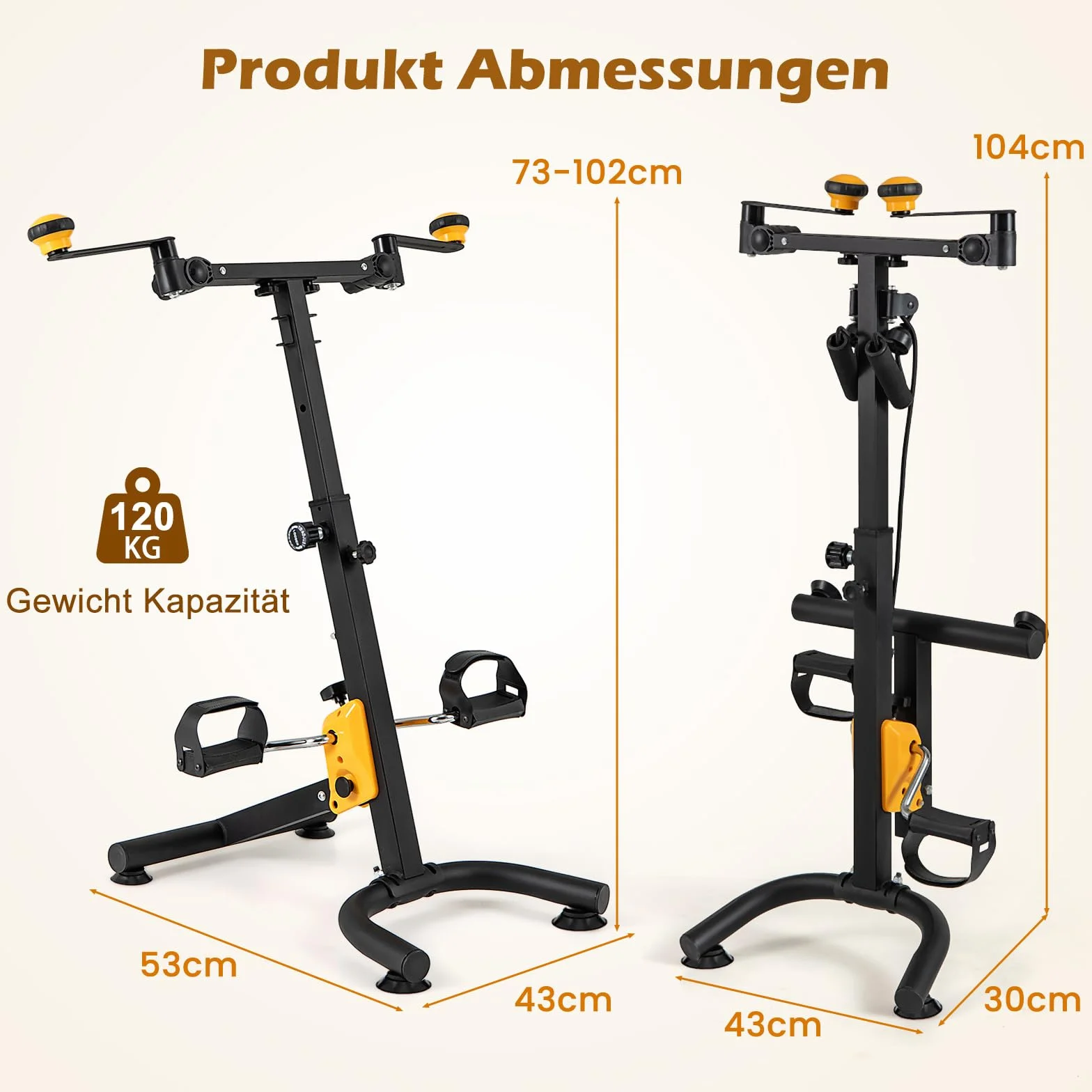 COSTWAY trener ramion i nóg, rowerek domowy z pedałami Mini Stepper Fitnessbike, 9-stopniowa regulacja & 53 x 43 x 73-102 cm, idealny dla seniorów