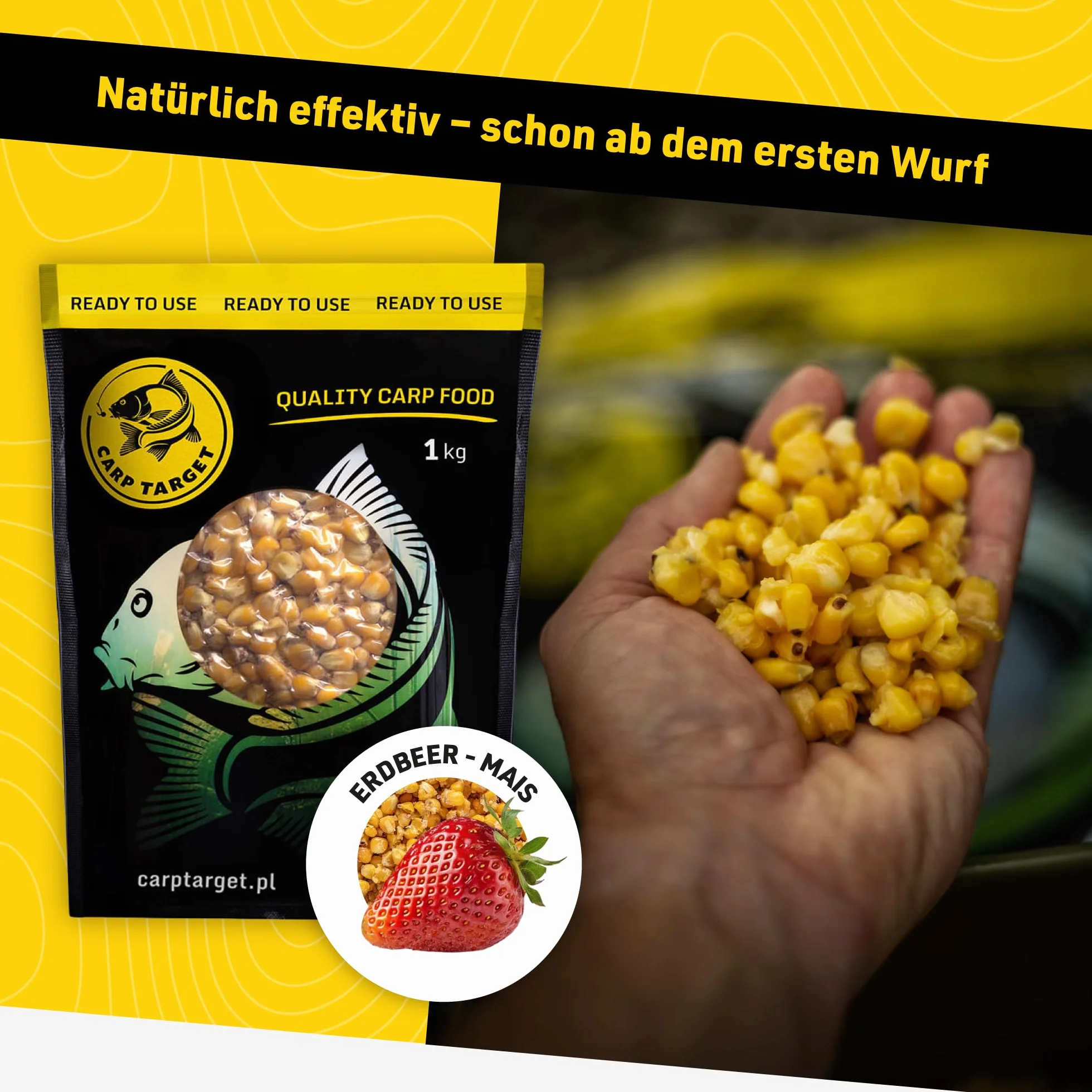 Gotowa kukurydza wędkarska 1 kg Truskawka - Naturalna zanęta na karpie, amury i inne karpiowate