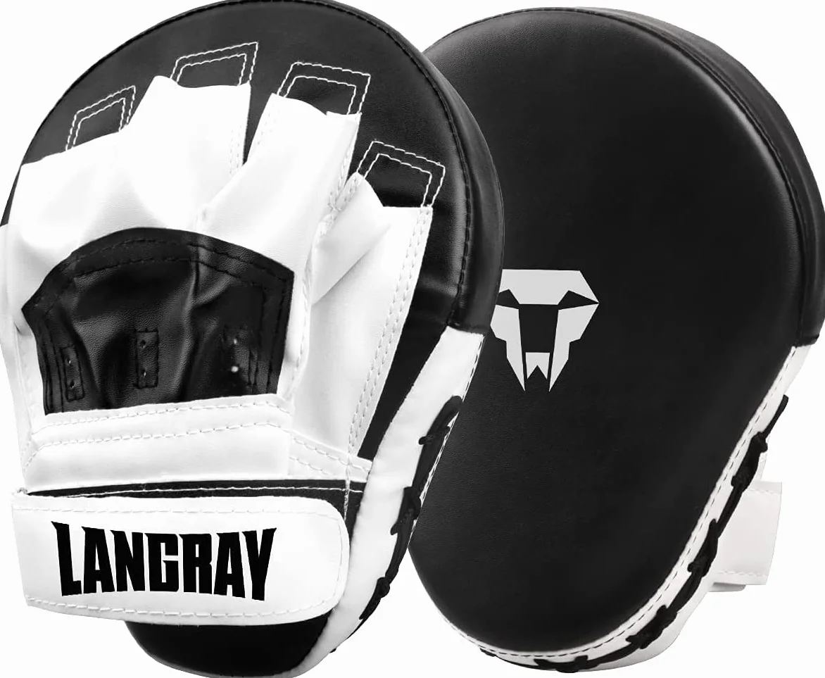 LangRay Rękawice bokserskie, zakrzywione rękawice bokserskie do kickboxingu, MMA, Muay Thai, czarno-białe