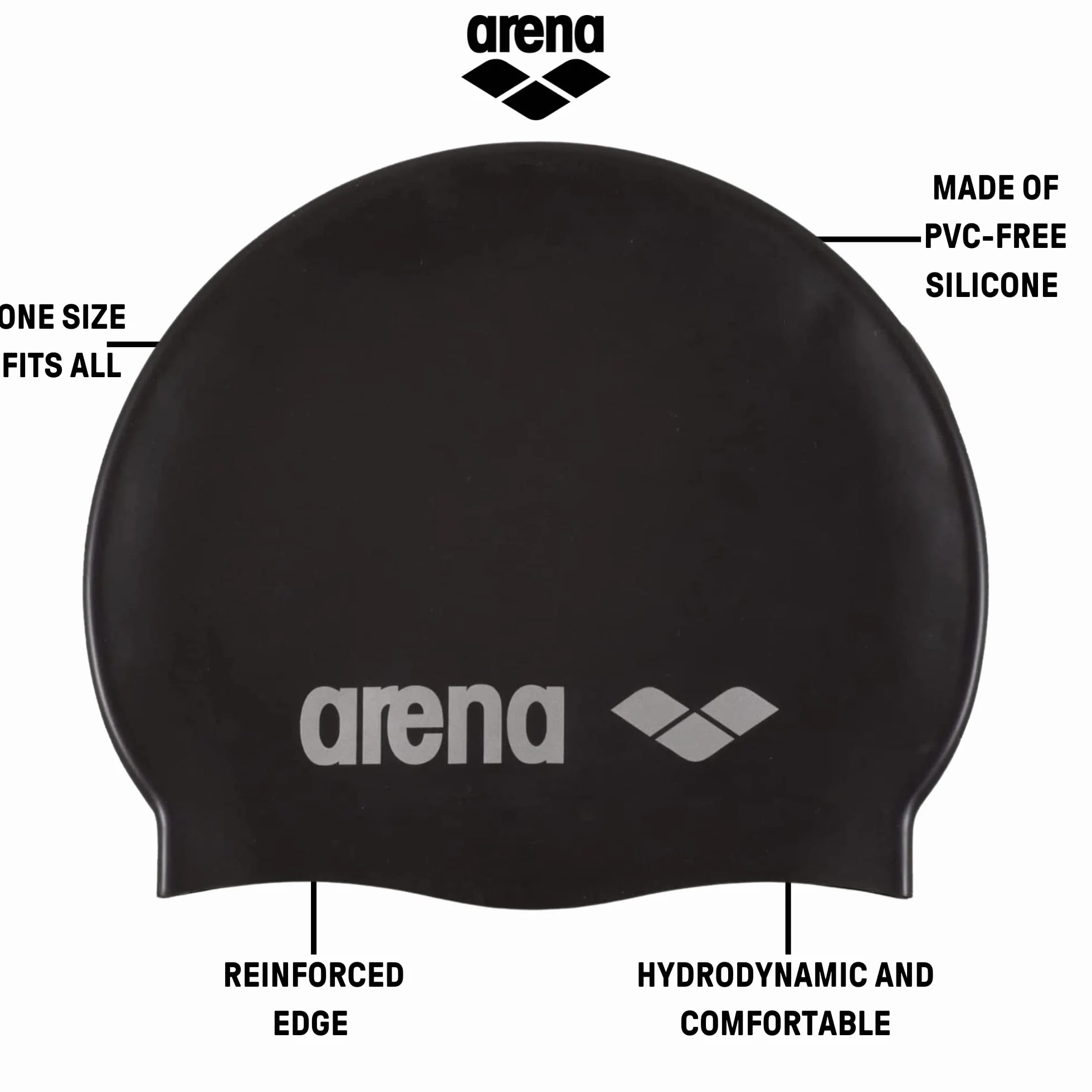 arena Czepek kąpielowy unisex Classic silikon (wzmocnione krawędzie, mniej ześlizgiwania się czepka, miękki)