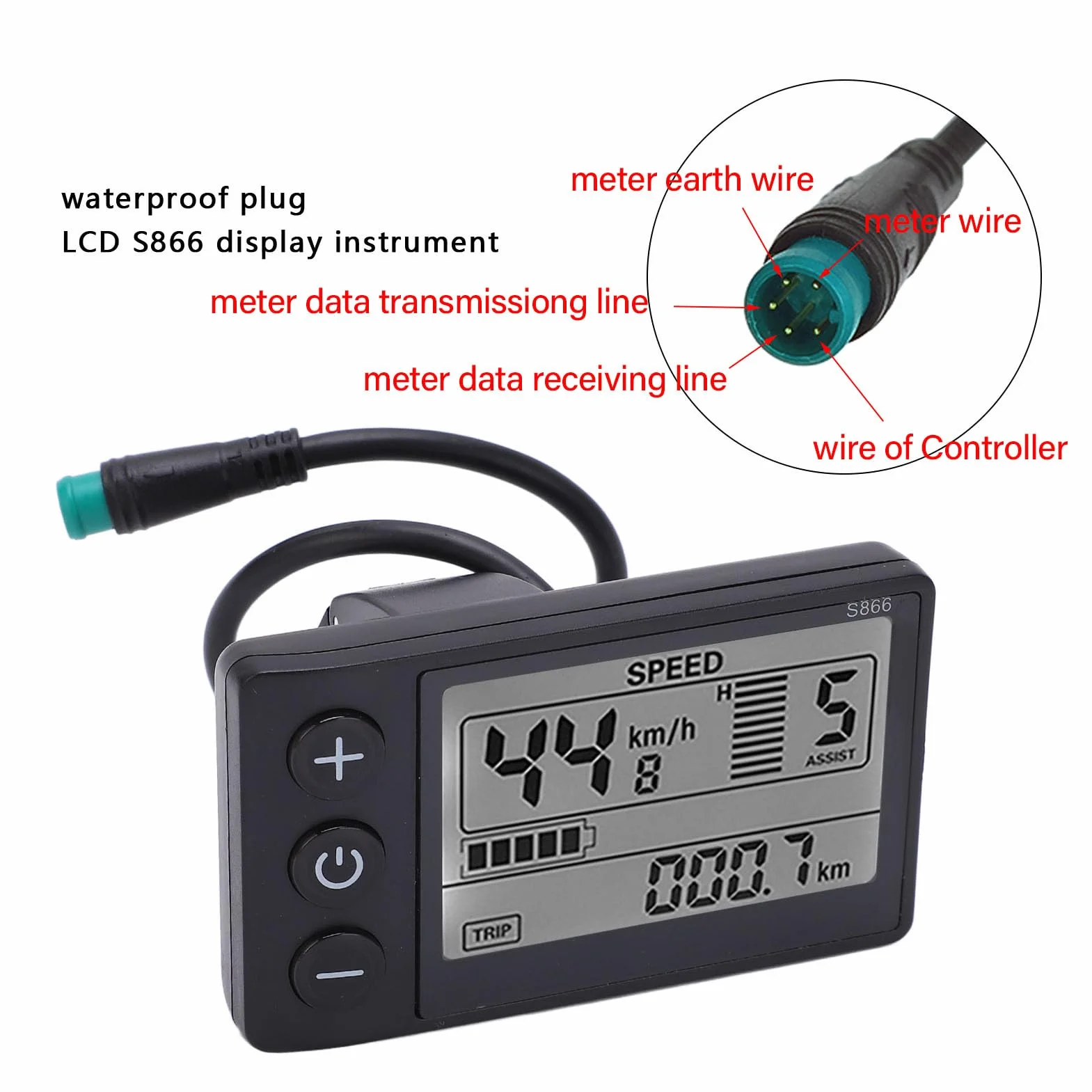 Rower Elektryczny S866 Wyświetlacz Lcd Miernik 24V 36V 48V Panel Sterowania z wodoodporną wtyczką Wyświetlacz Lcd dla 48V