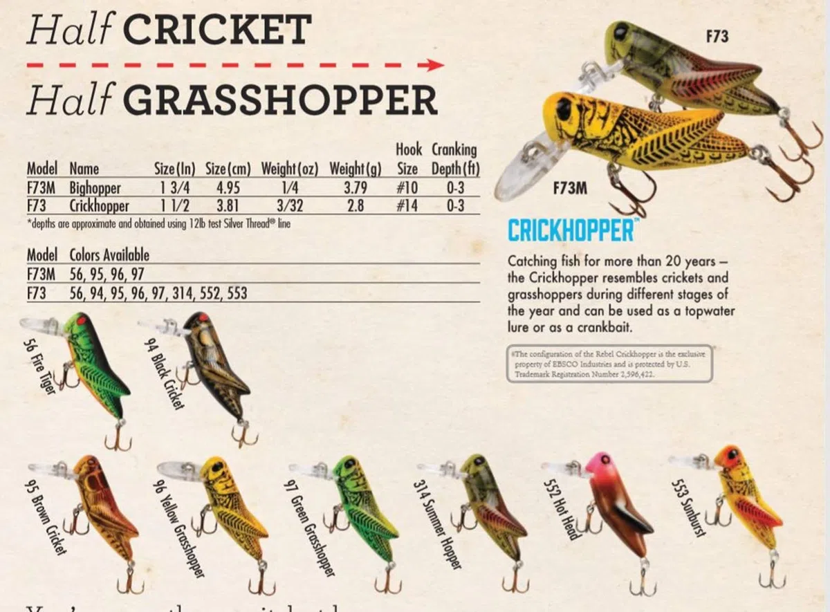 Rebel Przynęty Crickhopper Cricket/Grasshopper Crankbait przynęta wędkarska, 1 1/2 cala, 1/113.4 g, brązowy krykiet, crickhopper (3/907.2 g)