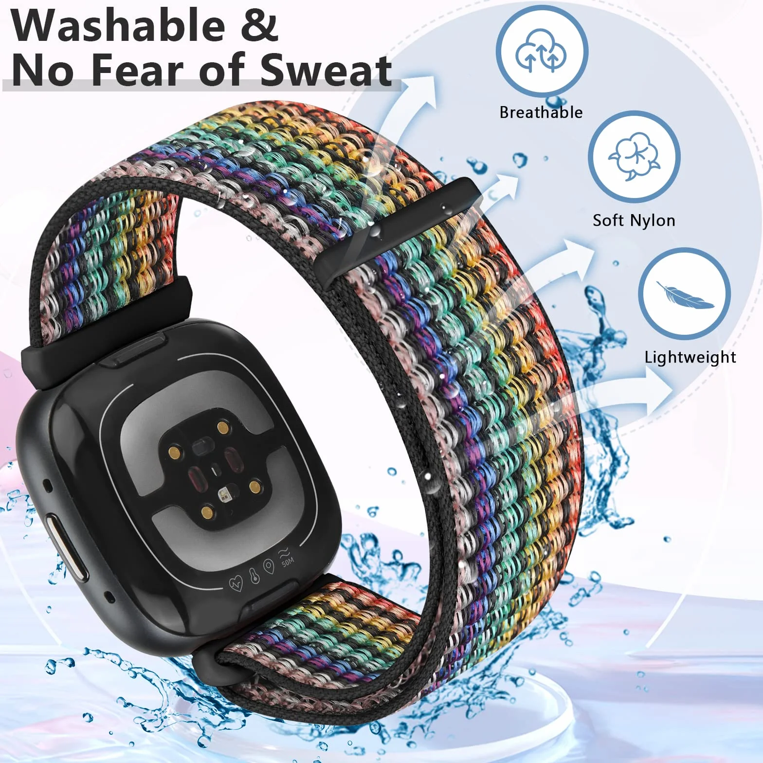 Runostrich Pasek kompatybilny z Fitbit Sense/Fitbit Versa 3, miękki, oddychający, regulowany, nylonowy pasek zastępczy, dla mężczyzn i kobiet