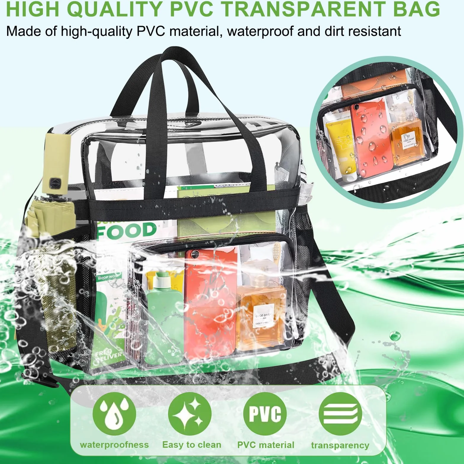 Przezroczysta torba PVC 31x30x15 cm na siłownię do biblioteki