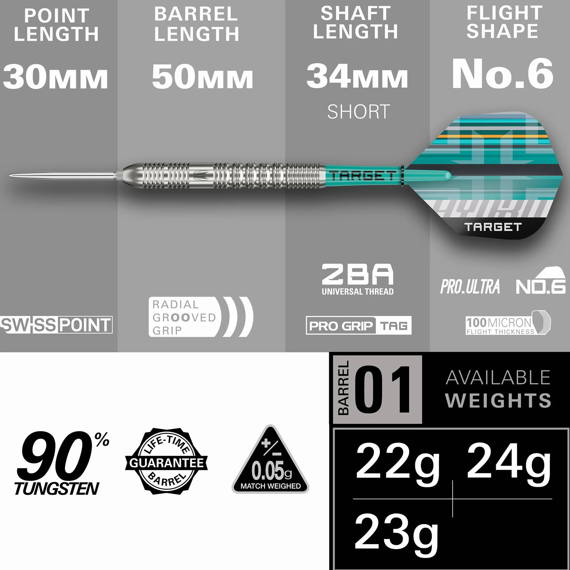 Target Darts Hydro Steel Tip Dart Set 90% wolframowe rzutki Swiss Point Pro Grip Tag Pro Ultra No.6