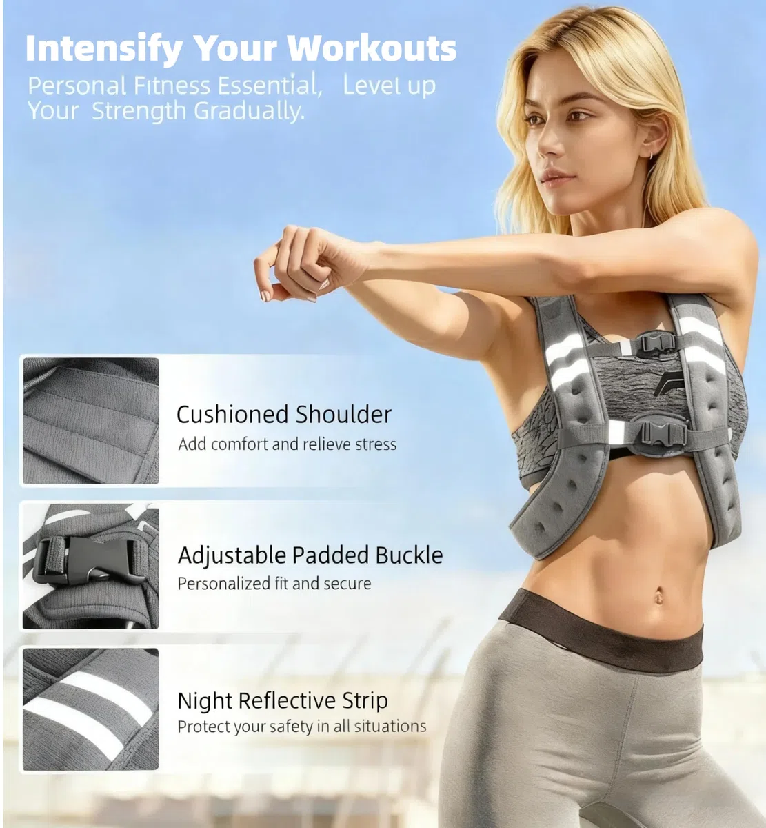 Kamizelka treningowa, 3 kg/5 kg, z paskami odblaskowymi i regulowanymi paskami, kamizelka do treningu siłowego, biegania, cardio i fitnessu