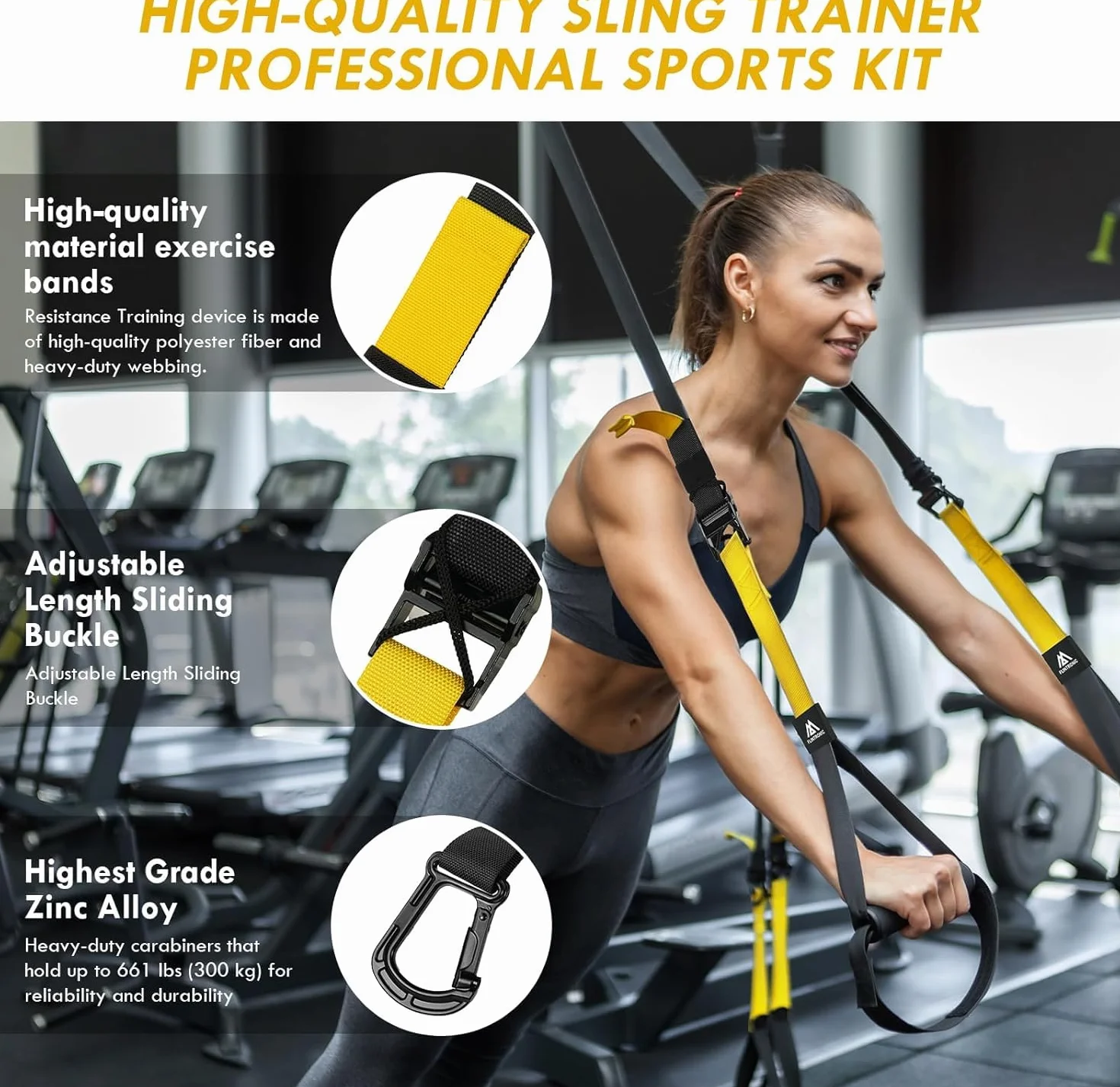 flintronic Zestaw Sling Trainer, System Suspension Trainer, Sprzęt do domowej siłowni Suspension Trainer z kotwicą do drzwi, Paski do ćwiczeń fitness na siłowni