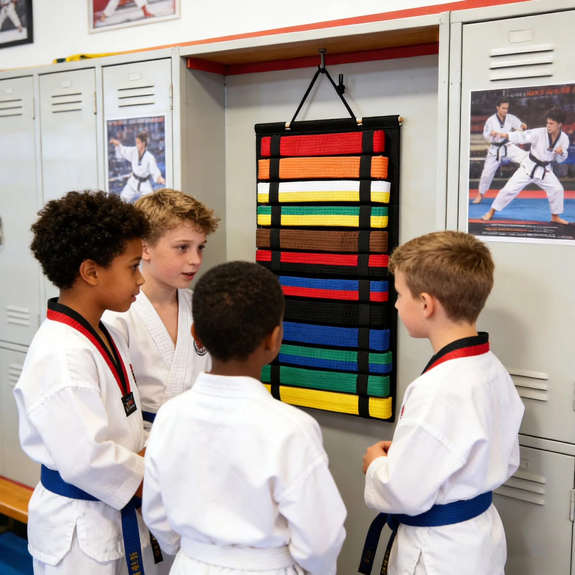 12 Paski Wyświetlacz Pasa Sztuk Walki, Sprzęt Dla Trenerów Taekwondo, Wieszak Na Pasek Do Sztuk Walki, Świetny Prezent Dla Studentów i Entuzjastów Taekwondo Trenerów (Czarny, Bez Pasków)