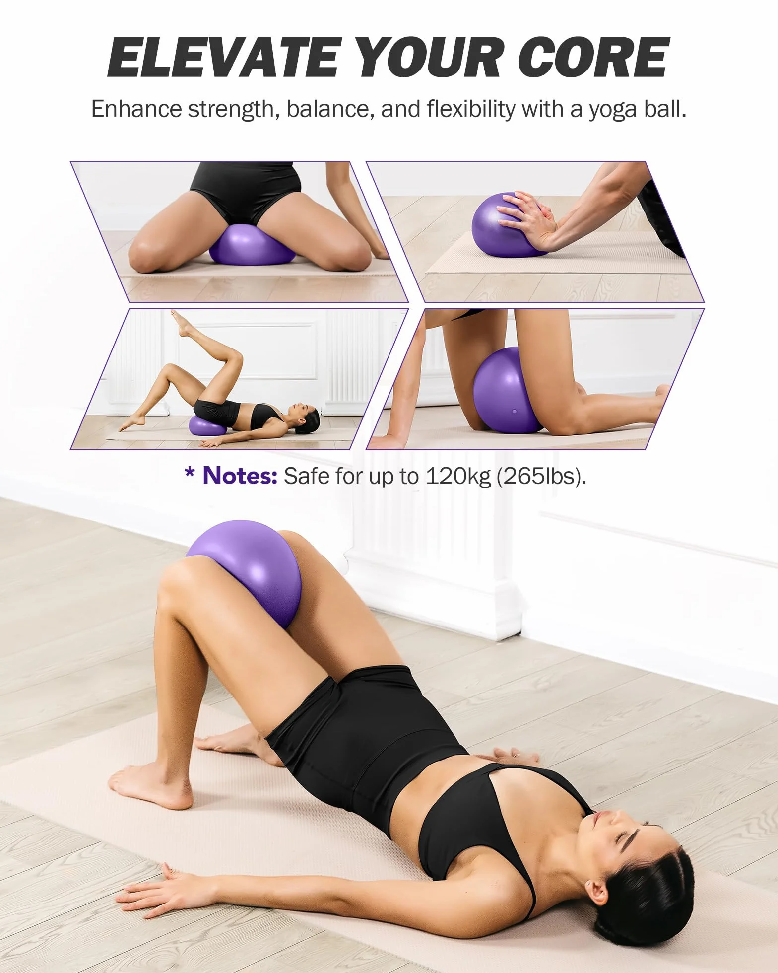 ALongSong Pilates Bar Kit z 6 elastycznymi gumkami do mięśni 30/40/50LBS, wielofunkcyjny drążek do pilatesu z piłką do jogi i solidną klamrą regulacyjną do ćwiczeń w domu